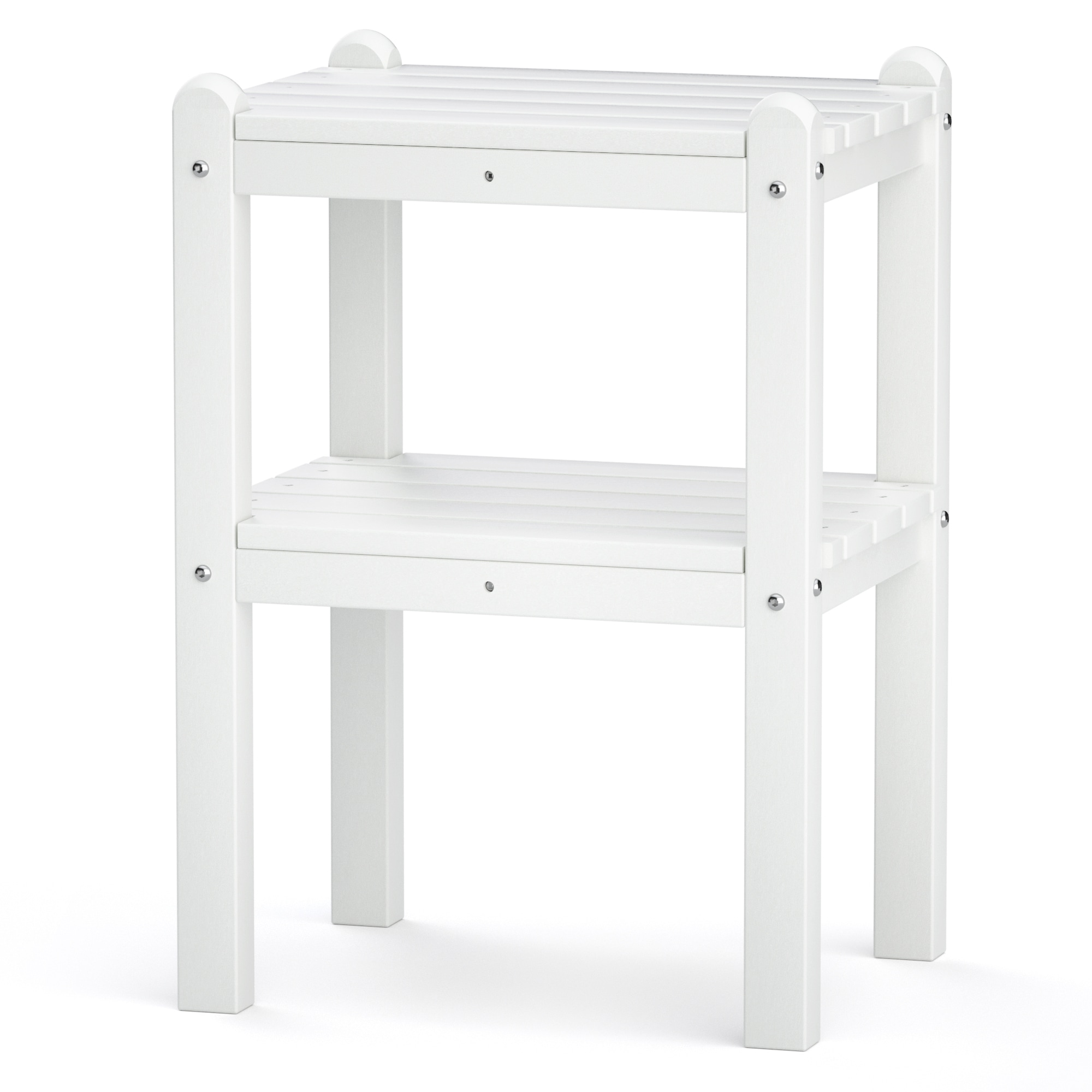 Poly furniture ST-HE03-WT Rectangular White HDPE Plastic Adirondack Outdoor Two-Shelf Side Table