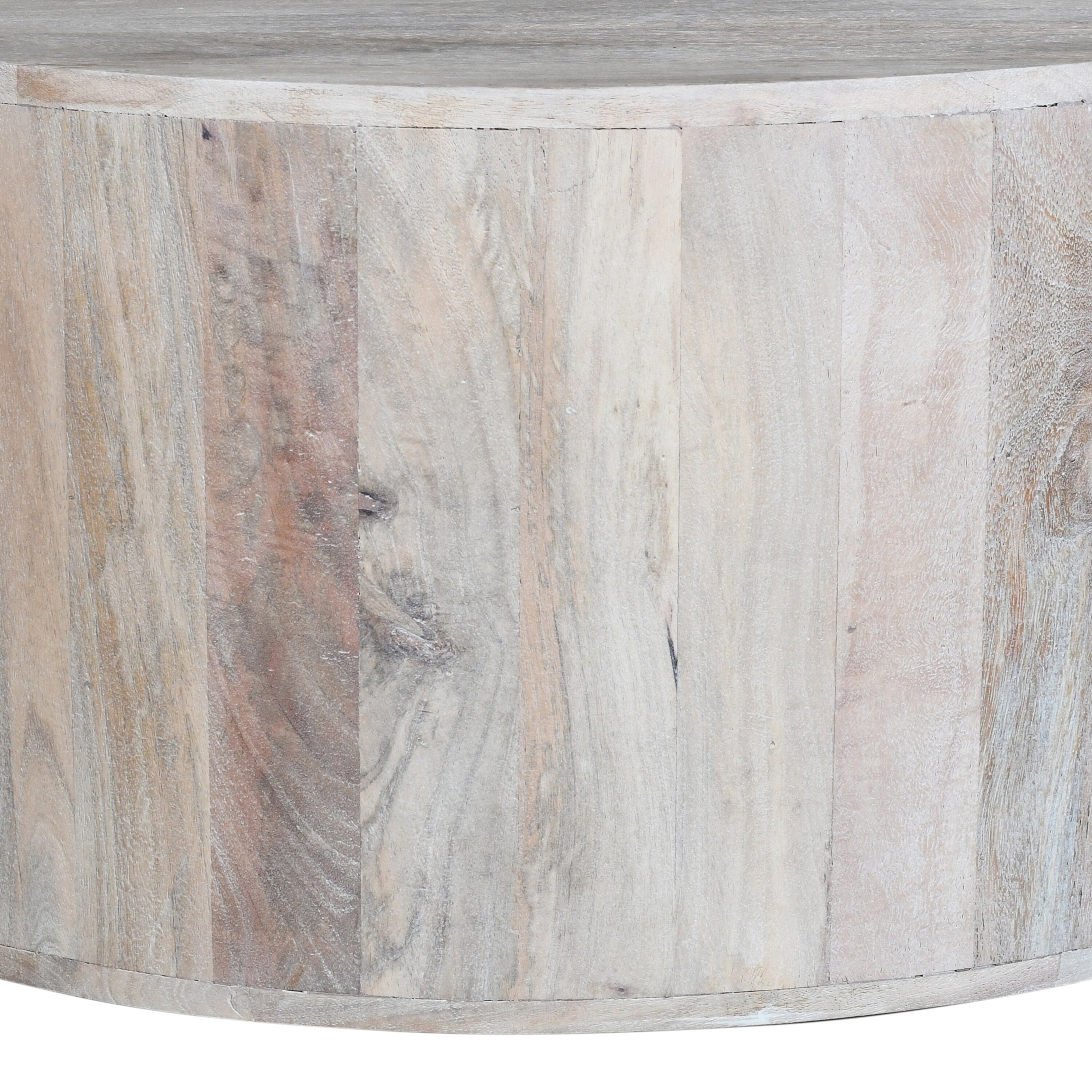 36" Round White Washed Mango Wood Lift-Top Coffee Table