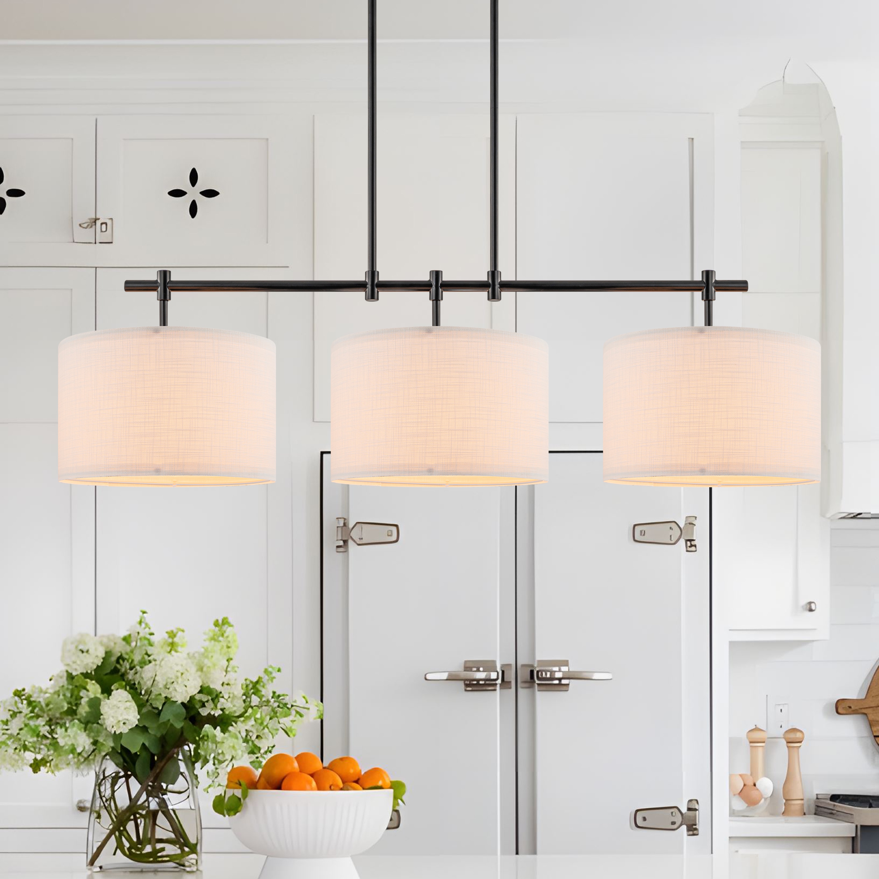 GoYeel 3 -Light Black Modern/contemporary Fabric Linear Hanging Kitchen Island Light