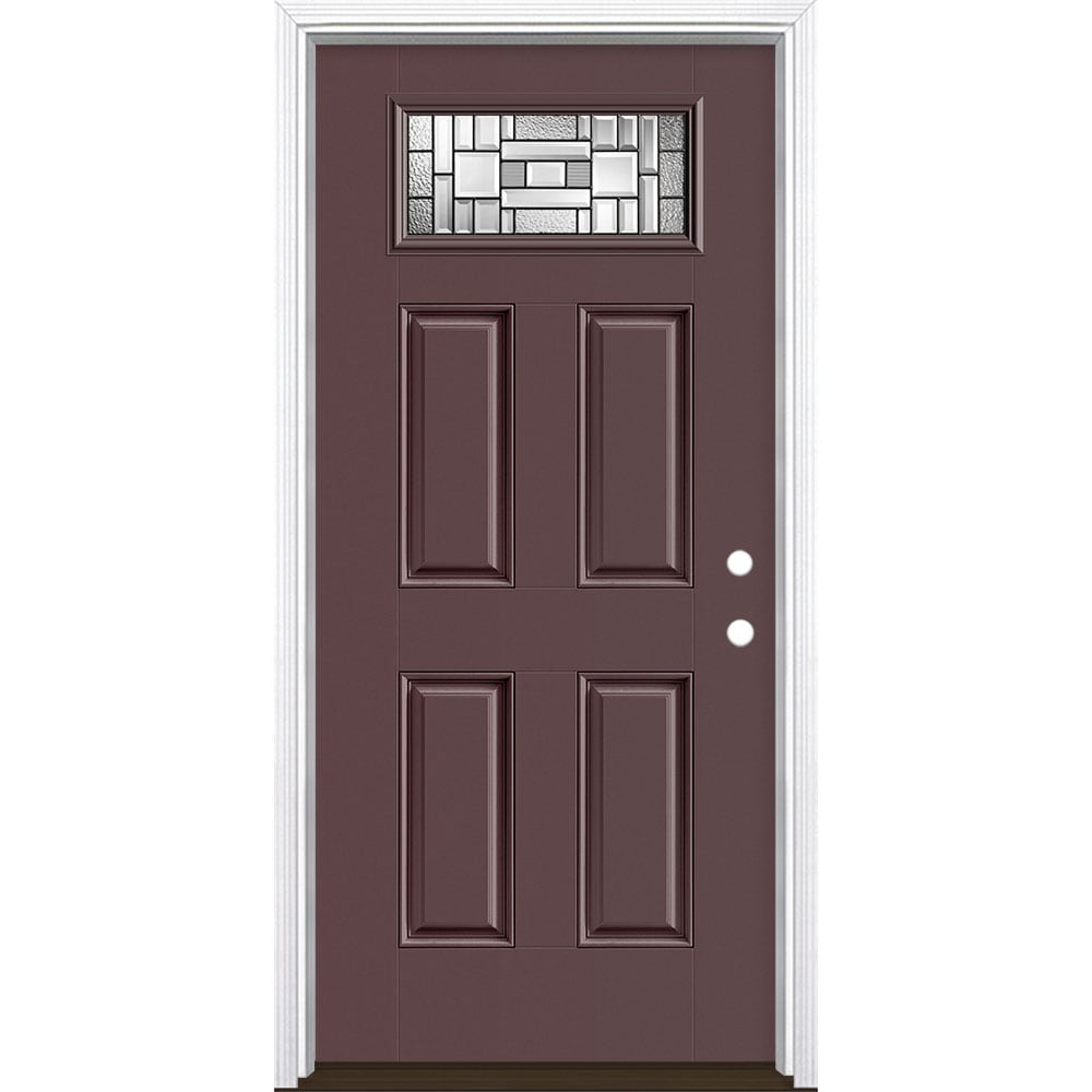 Masonite 3421349 Naples 36-in x 80-in x 4-9/16-in Fiberglass 1/4 lite Left-hand inswing Currant Painted Prehung Single door Front Door with Brickmould Insulating core Decorative glass