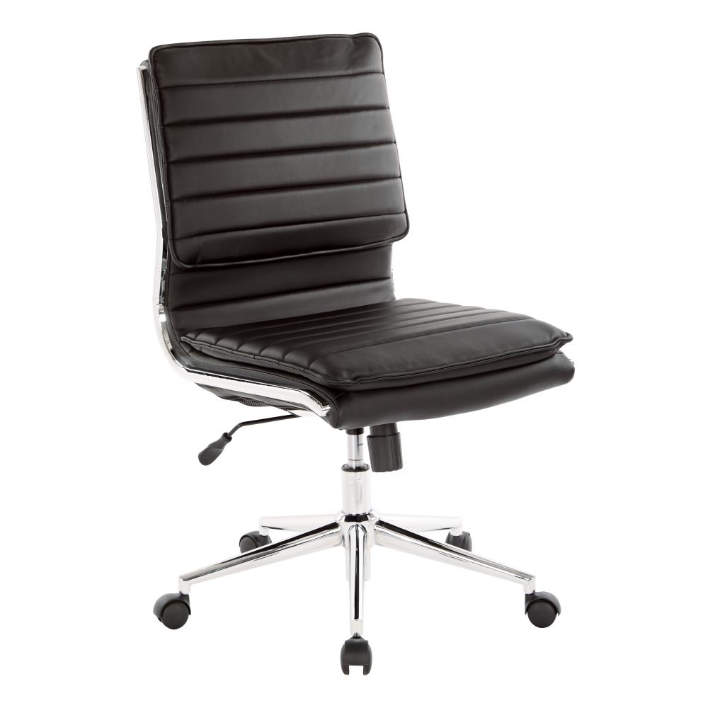 Pro Line Ii Armless Mid Back Manager S Faux Leather Chair In Black With Chrome Base In The Office Chairs Department At Lowes Com