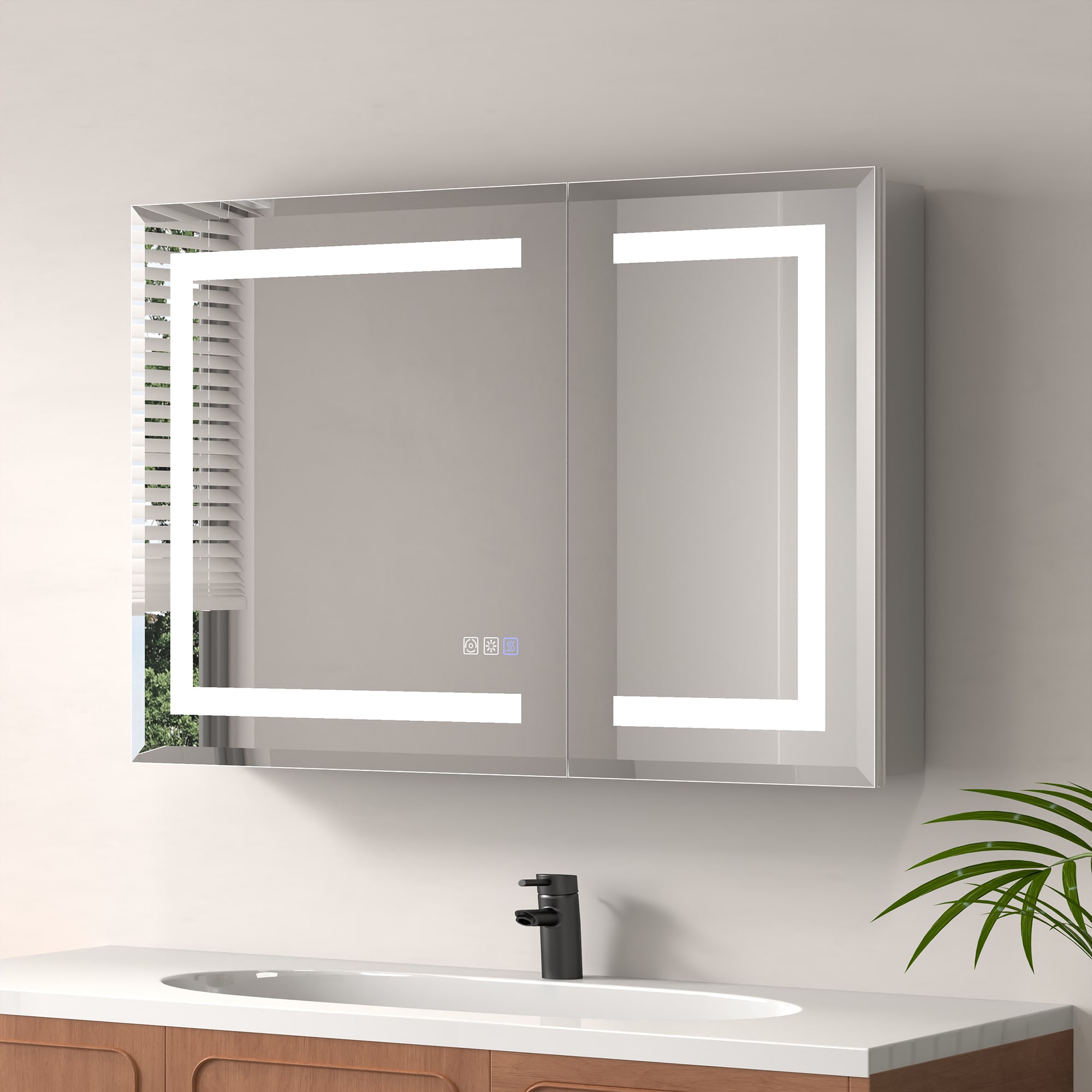 ExBrite EXMC3624V16DX Prisma 36-in x 24-in Lighted LED Fog Free Surface/Recessed Mount Silver Mirrored Rectangle Soft Close Medicine Cabinet