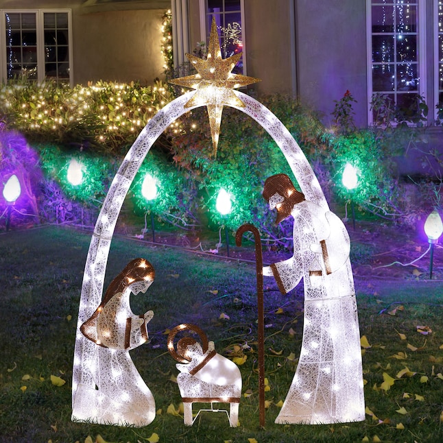 VEIKOUS 60-in Nativity Free Standing Decoration with Clear LED Lights ...