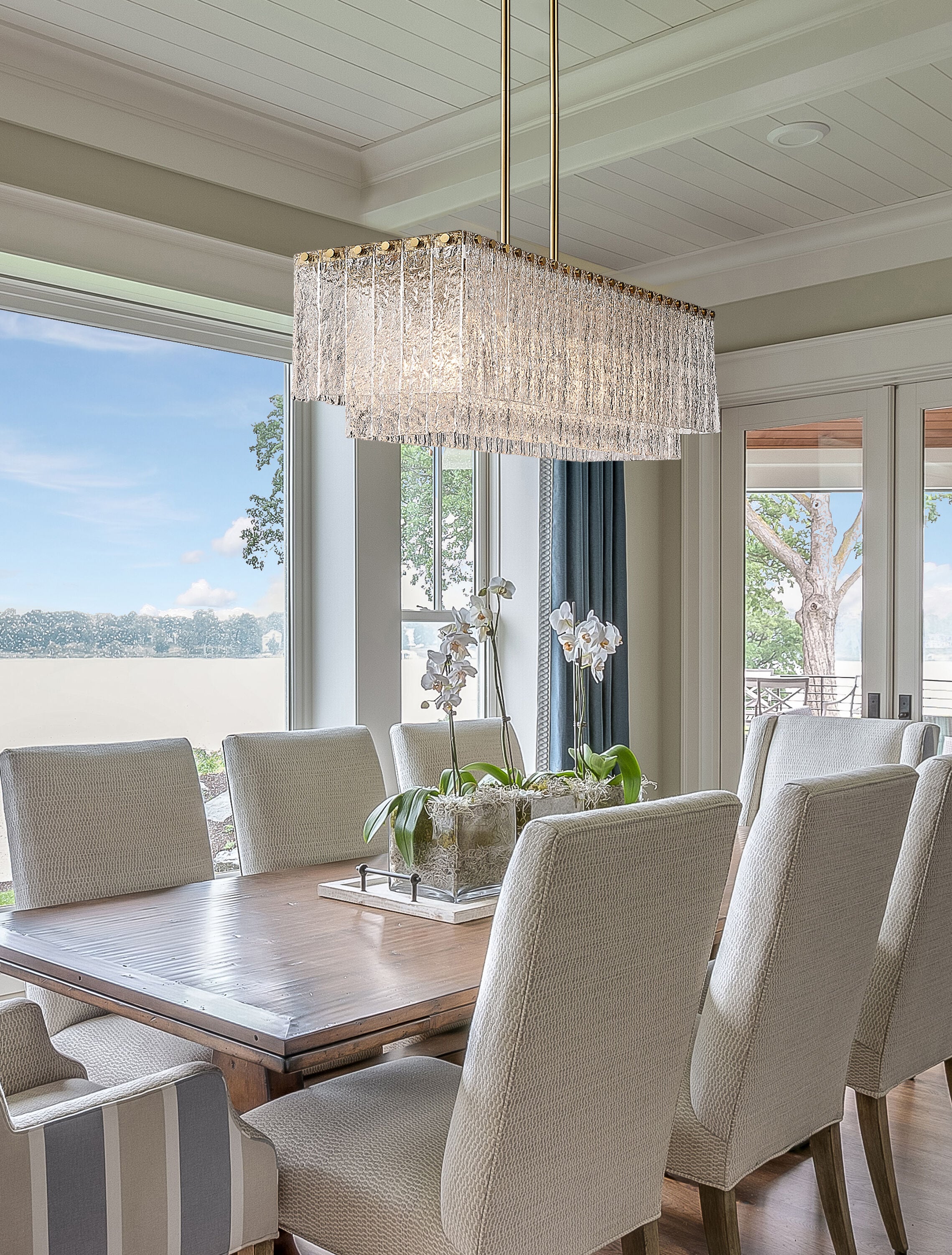Modern Gold and Glass 5-Light Linear Chandelier