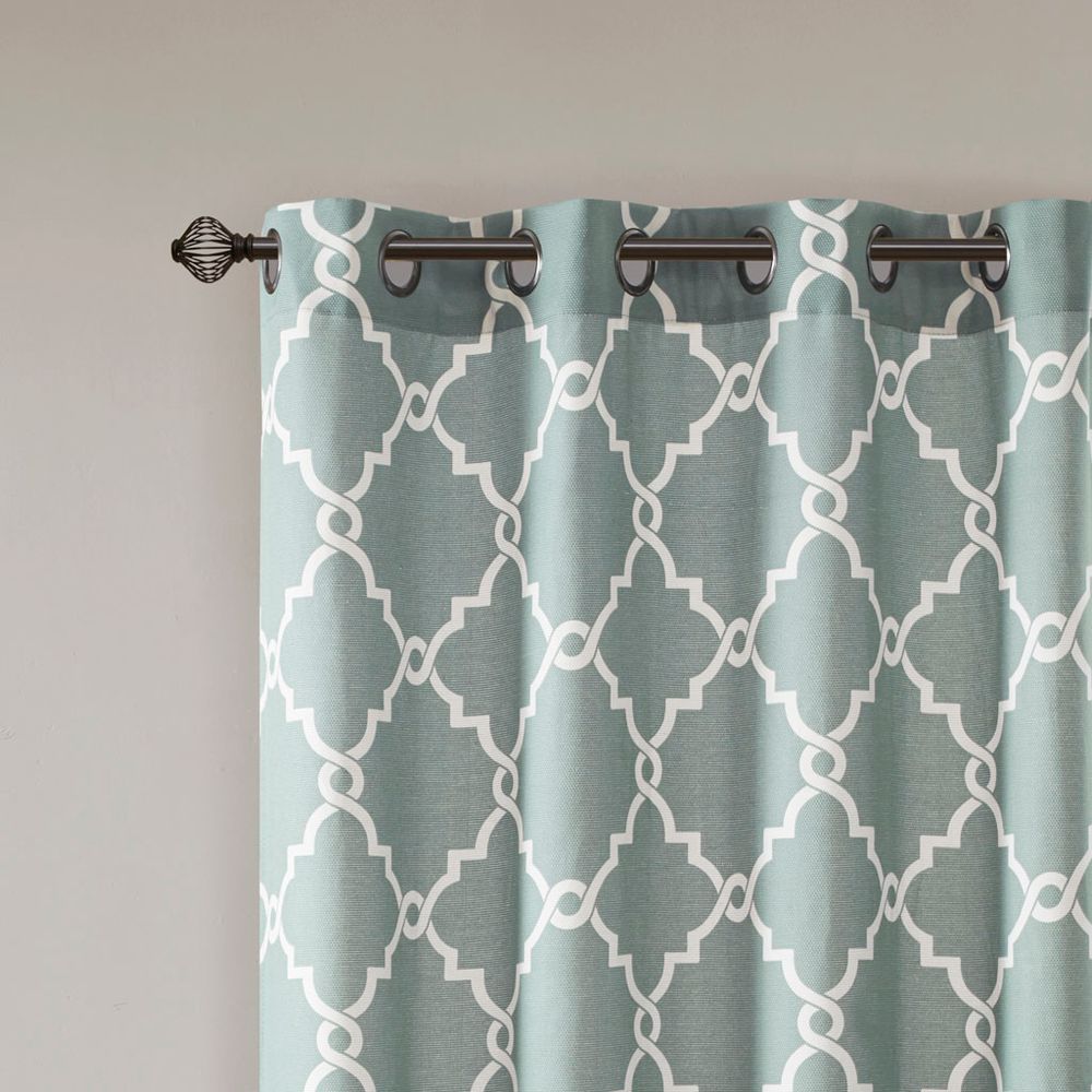 Blisstyle Fretwork Print Grommet Top Window Curtain Panel Linen ...