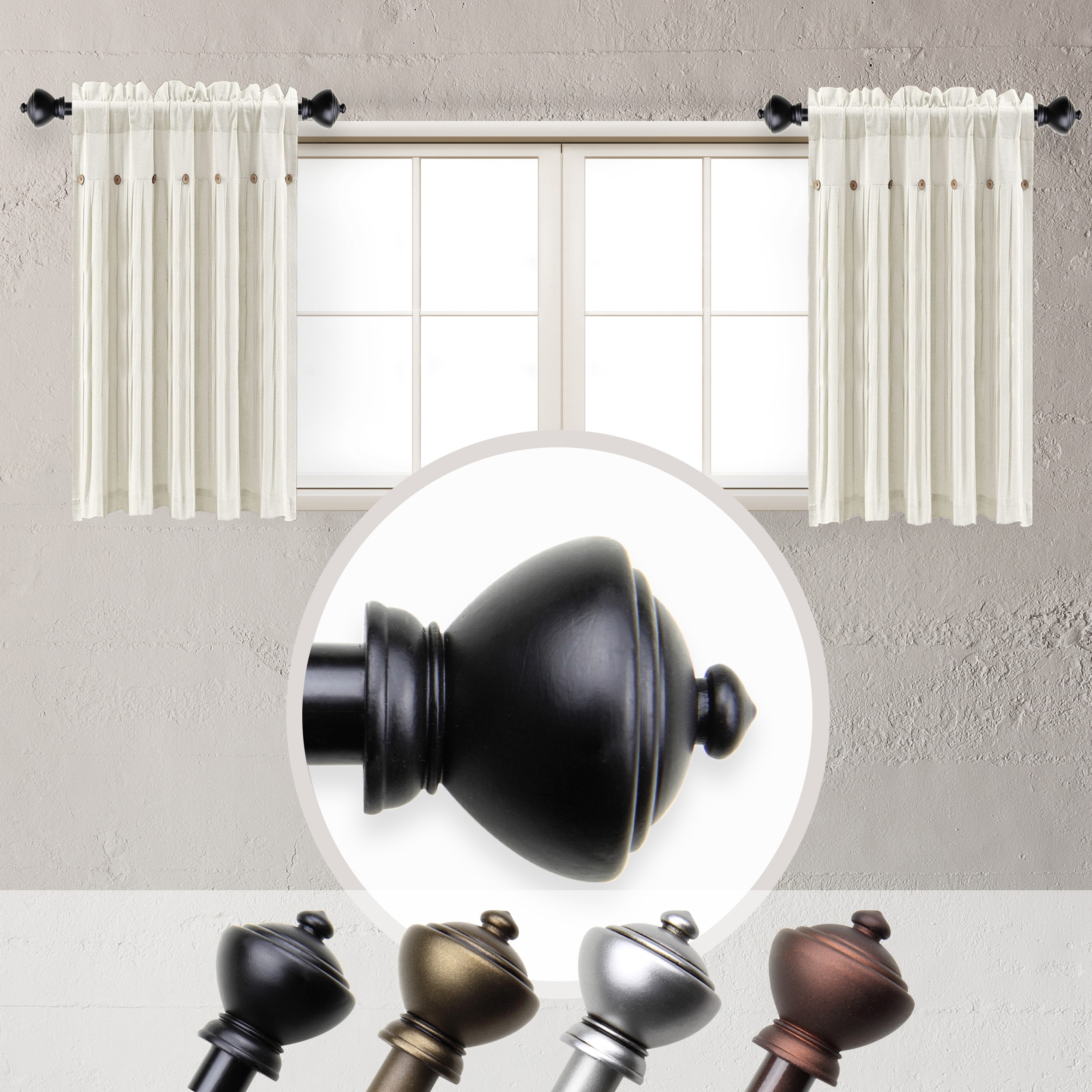 Hart & Harlow L-SIDE063-07-2 Sofia 5/8-in 2 -Pack 12-in to 20-in Black Steel Side curtain rod with Finials