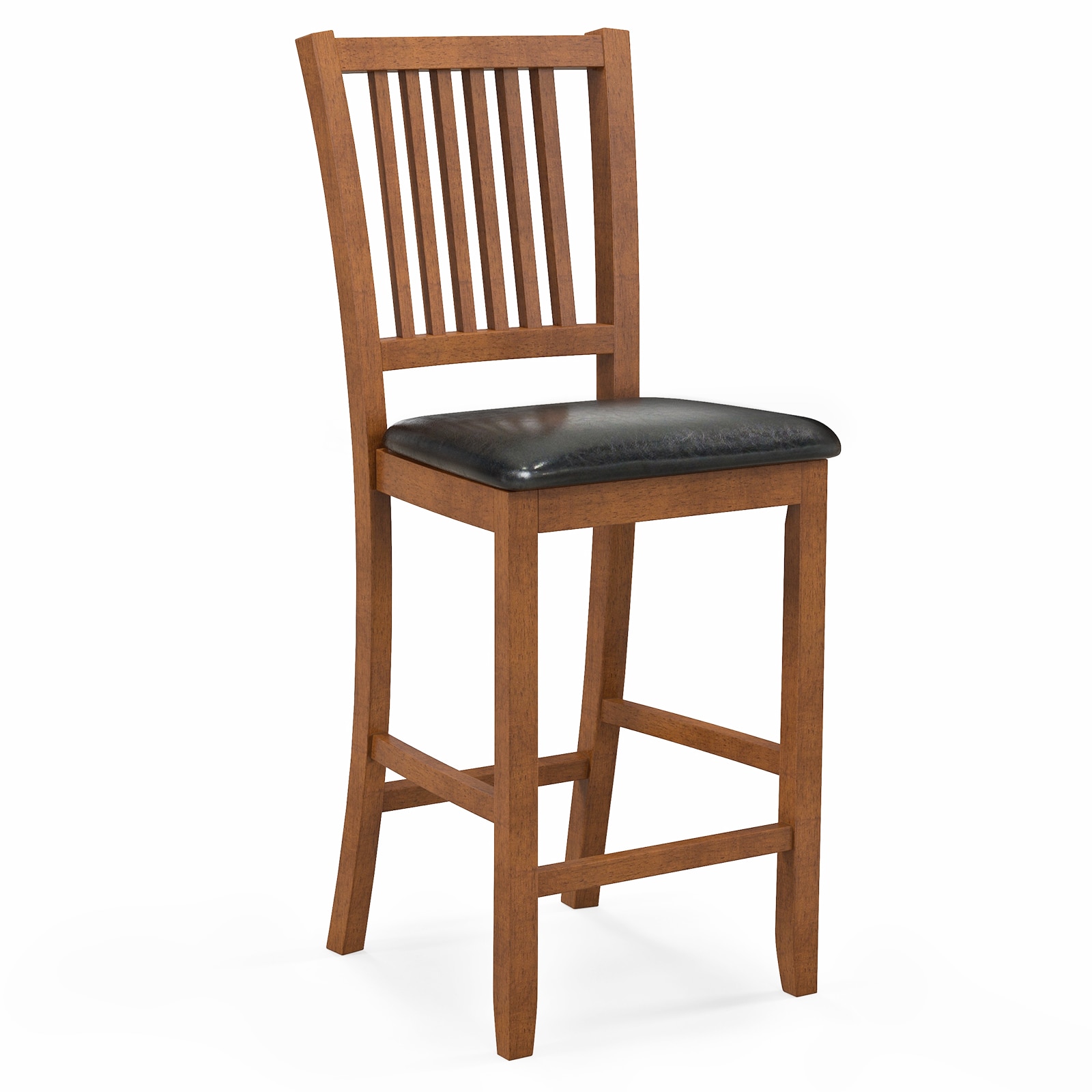 Fenbeli - Set of 2 PU Leather Bar Stools with Slatted Backrest and Rubber Wood Frame for Kitchen ...