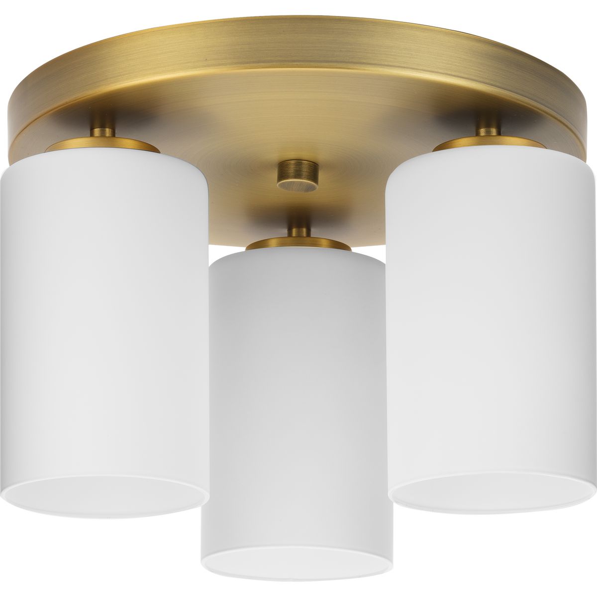 Vintage Brass 3-Light Flush Mount with Glass Shades