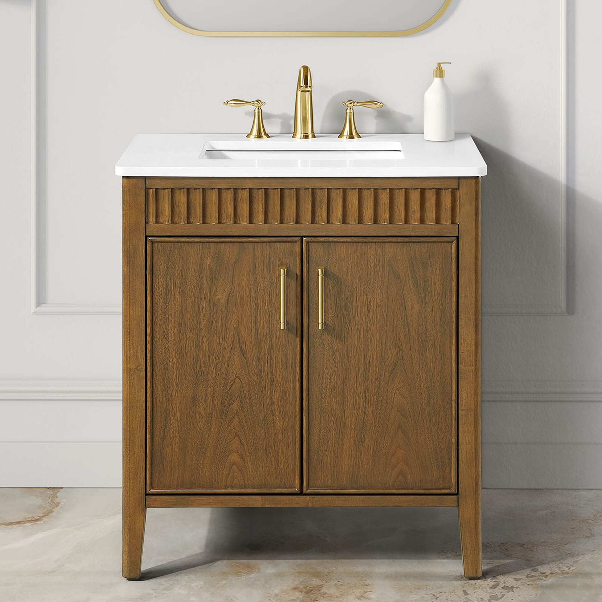 OVE Decors 15VVA-JULI30-181 Juliette 30-in Warm Walnut Undermount Single Sink Bathroom Vanity with White Quartz Top