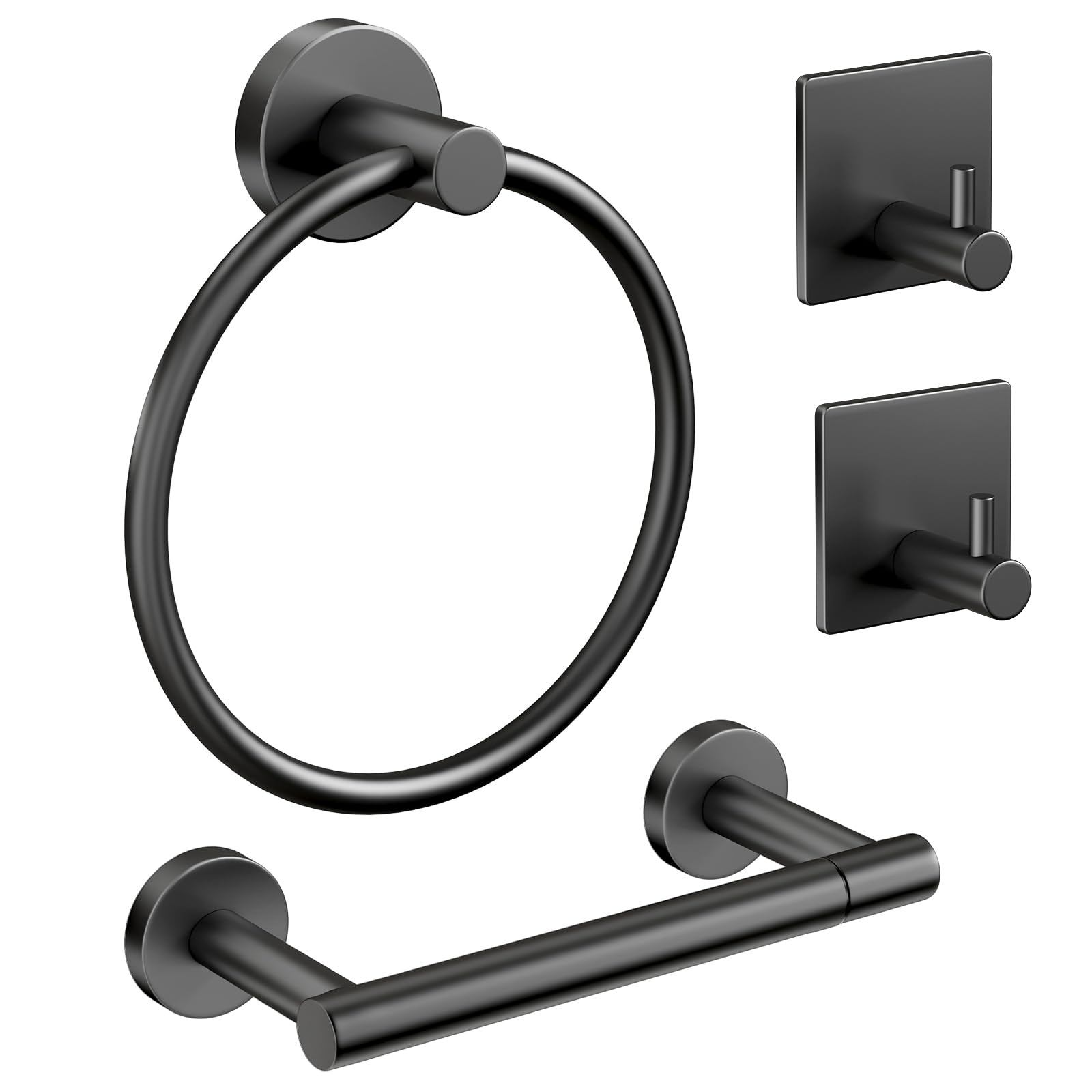 TNSO - Matte Black 304 Stainless Steel Bathroom Hardware Set 4 Piece Wall Mounted Easy Installation