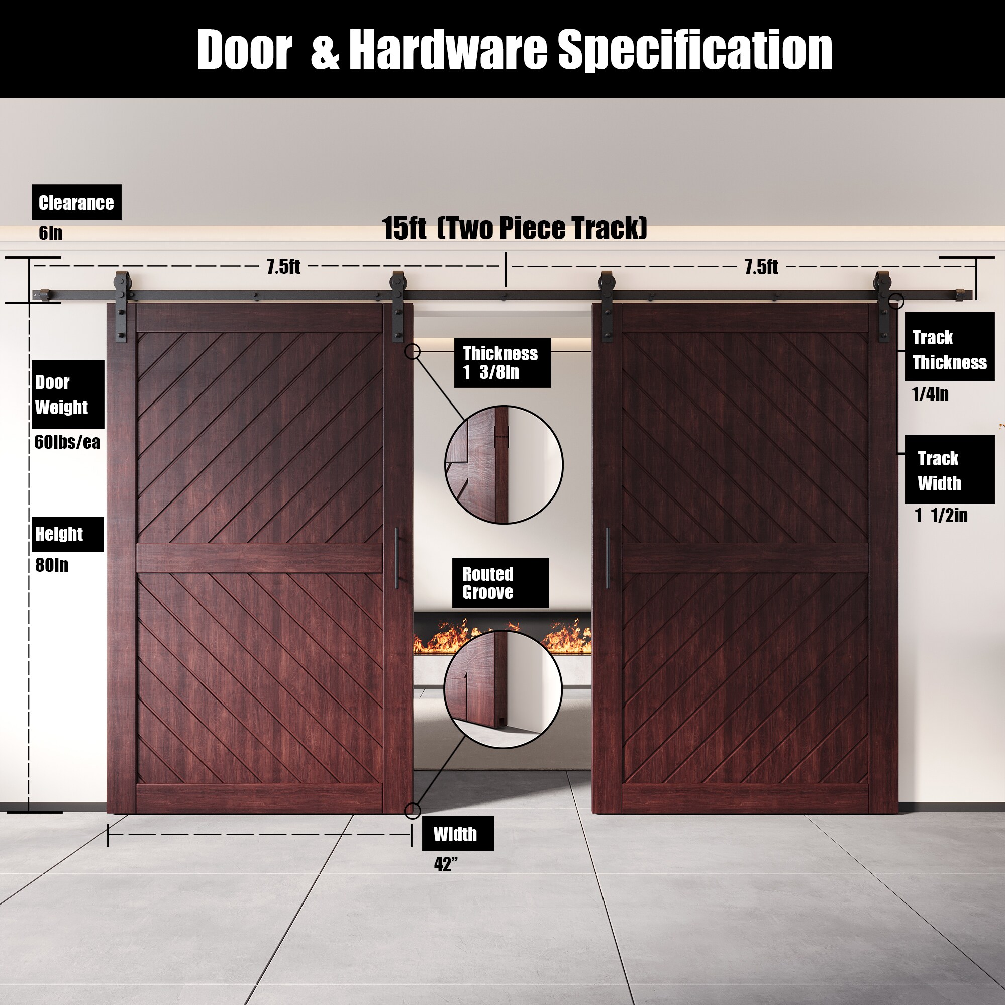 HOMACER YT2H180C-XT3-4280-RD Barn-Doors - View #2