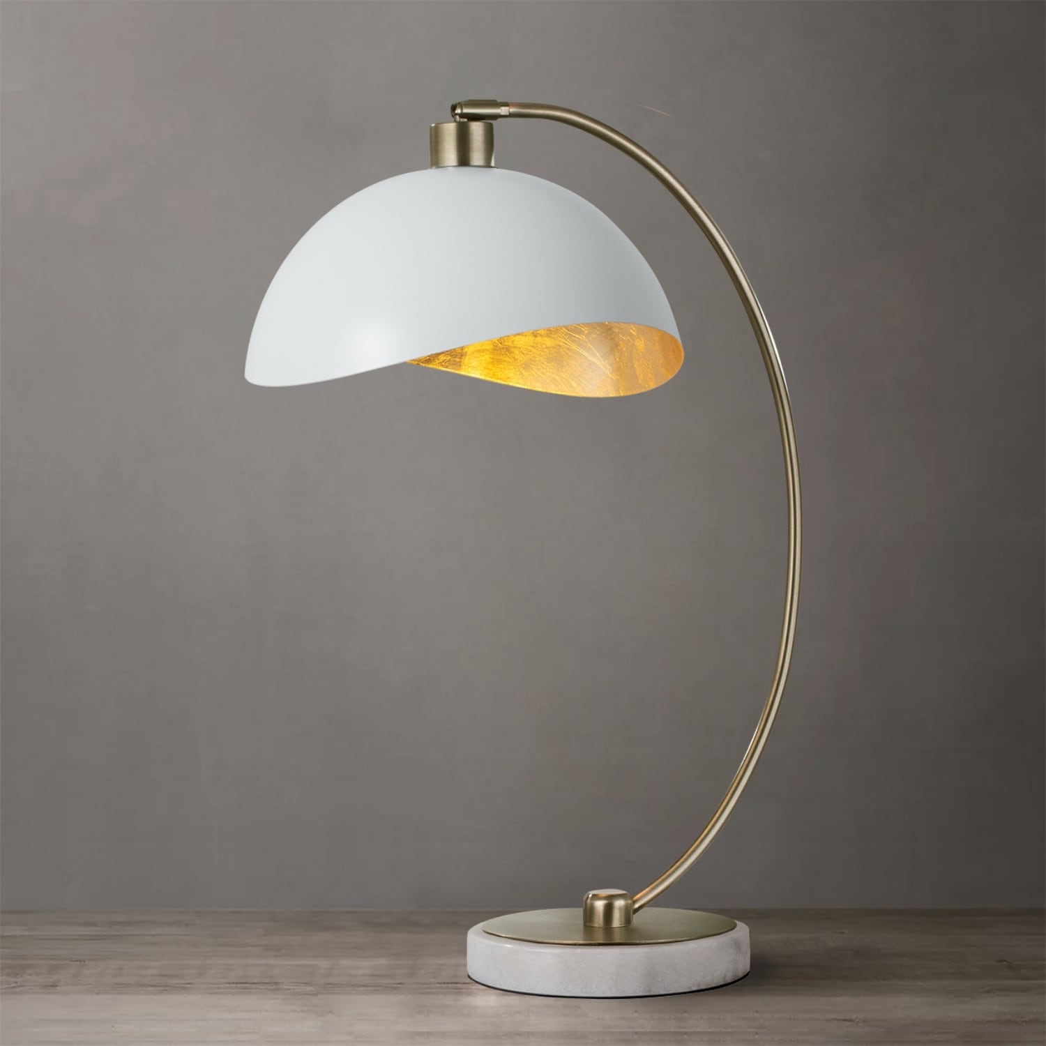 Luna Bella Weathered Brass Arc Desk Lamp with Matte Black Steel