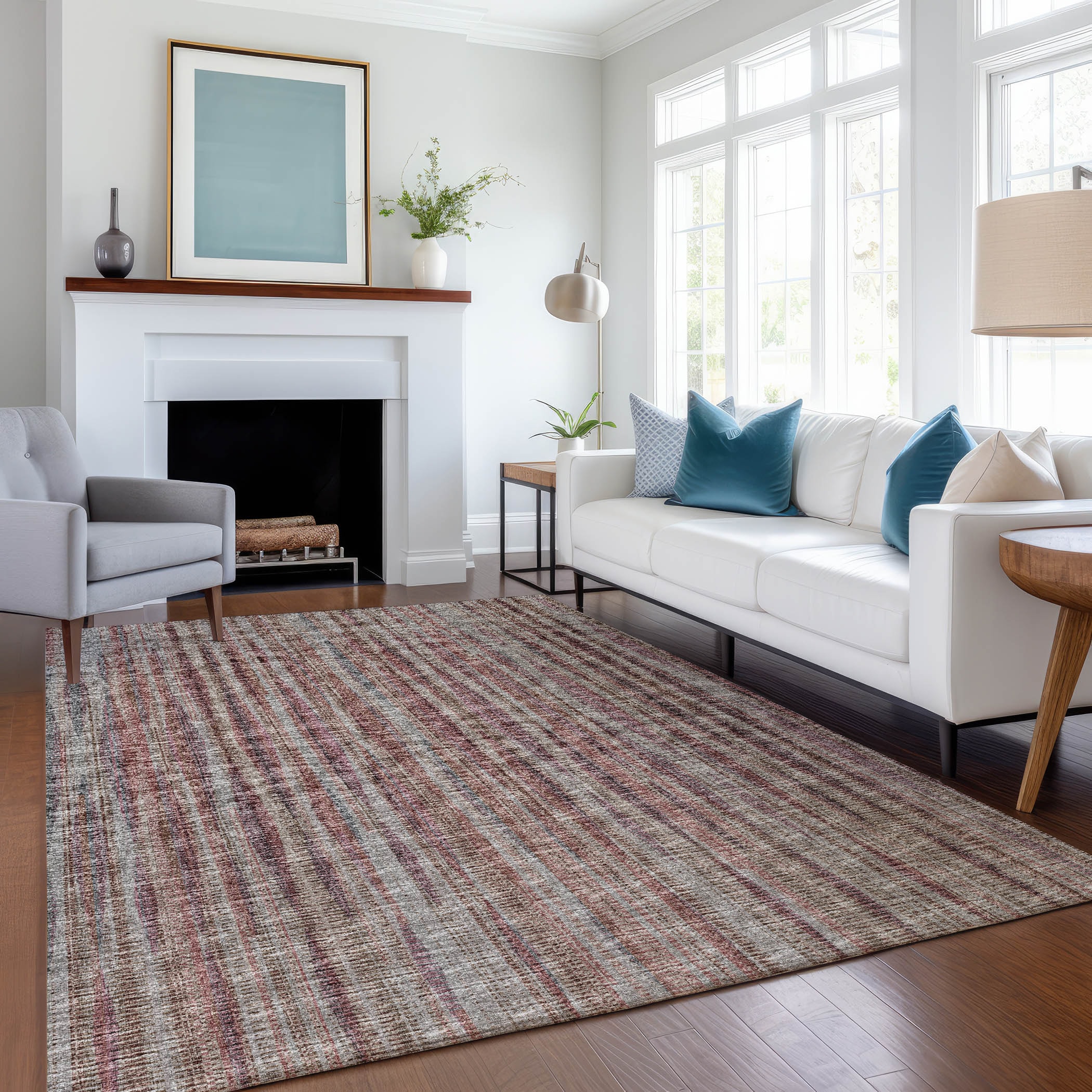 Addison Rugs AMF31BU5X8 Mayfield AMF31BU 5 x 7 (ft) Loomed Polyester Burgundy Rectangular Indoor Stripe Machine washable Area rug
