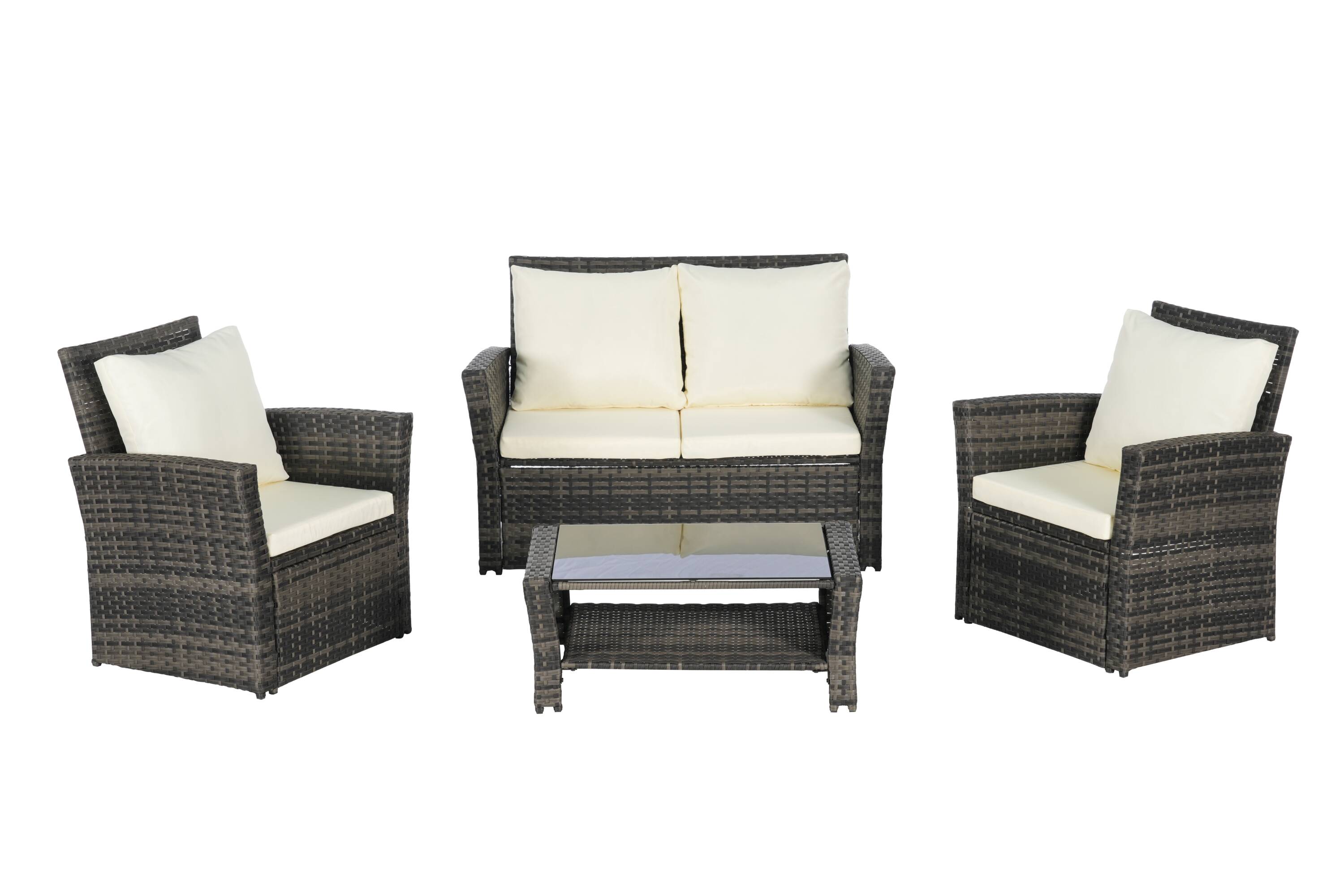 Mondawe ZY-505-945 4 -Piece Rattan Patio Conversation Set with Off-white Cushions