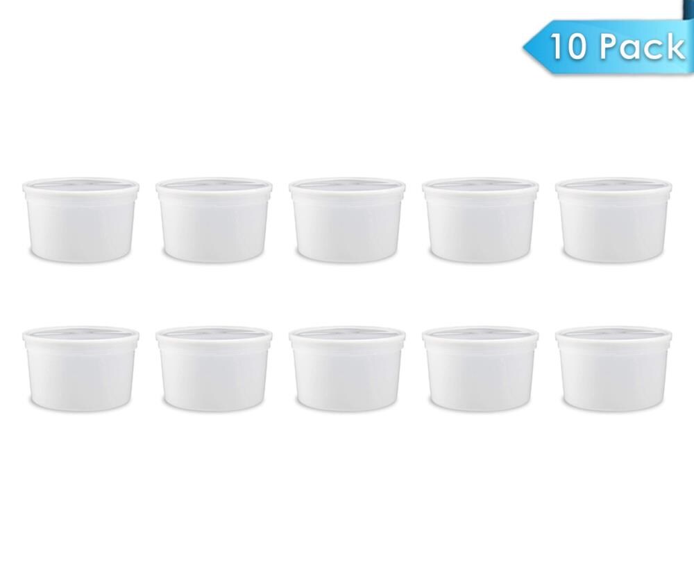 1 Gallon BPA Free Round Plastic Bucket with Lids - 10 Pack - For Ice Cream,  Soup, Food Storage - Freezer and Food Safe