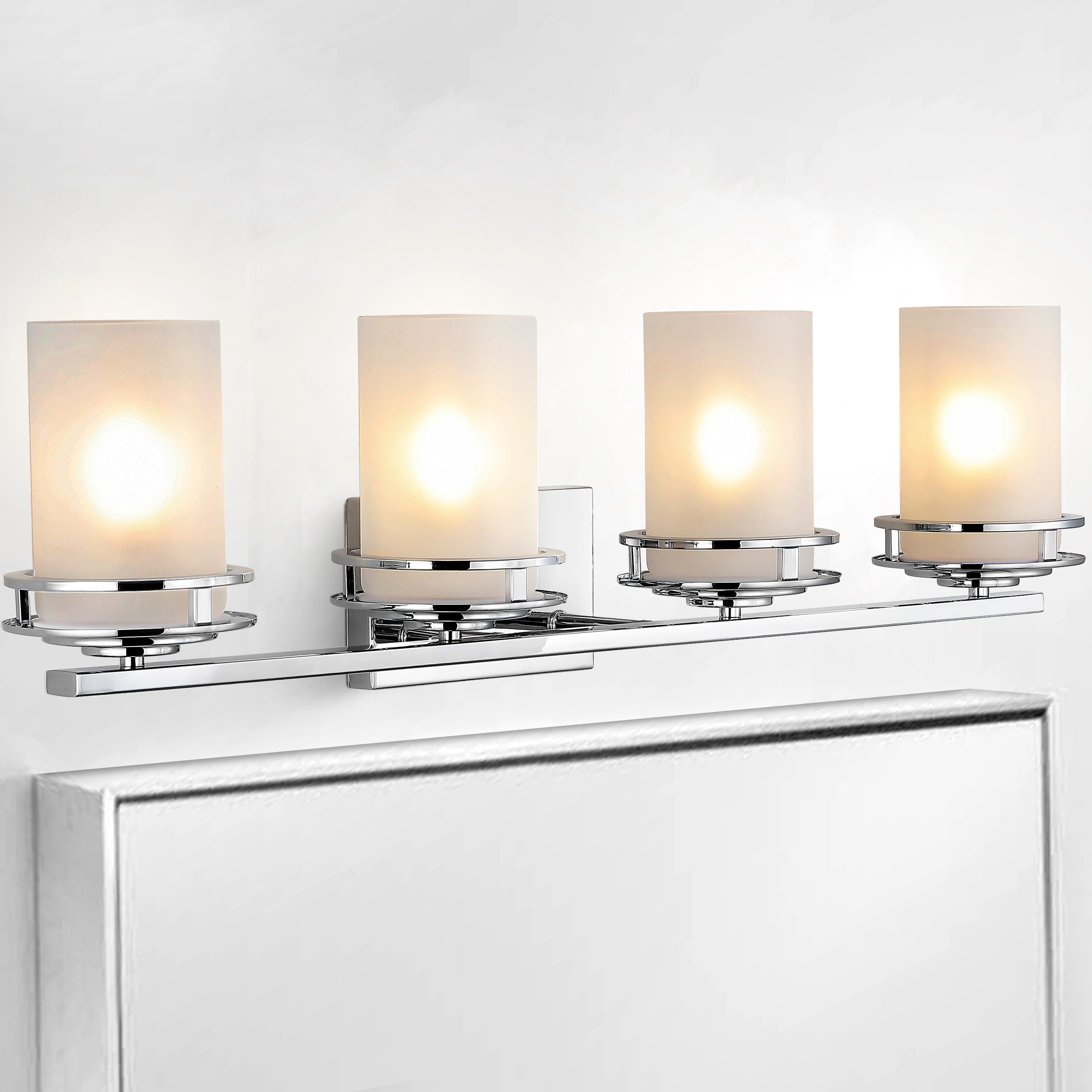 JONATHAN  Y JYL7487A Fairfax Metal/Frosted Glass Glam Transitional 32-in 4 -Light Polished Chrome Modern/contemporary Vanity light