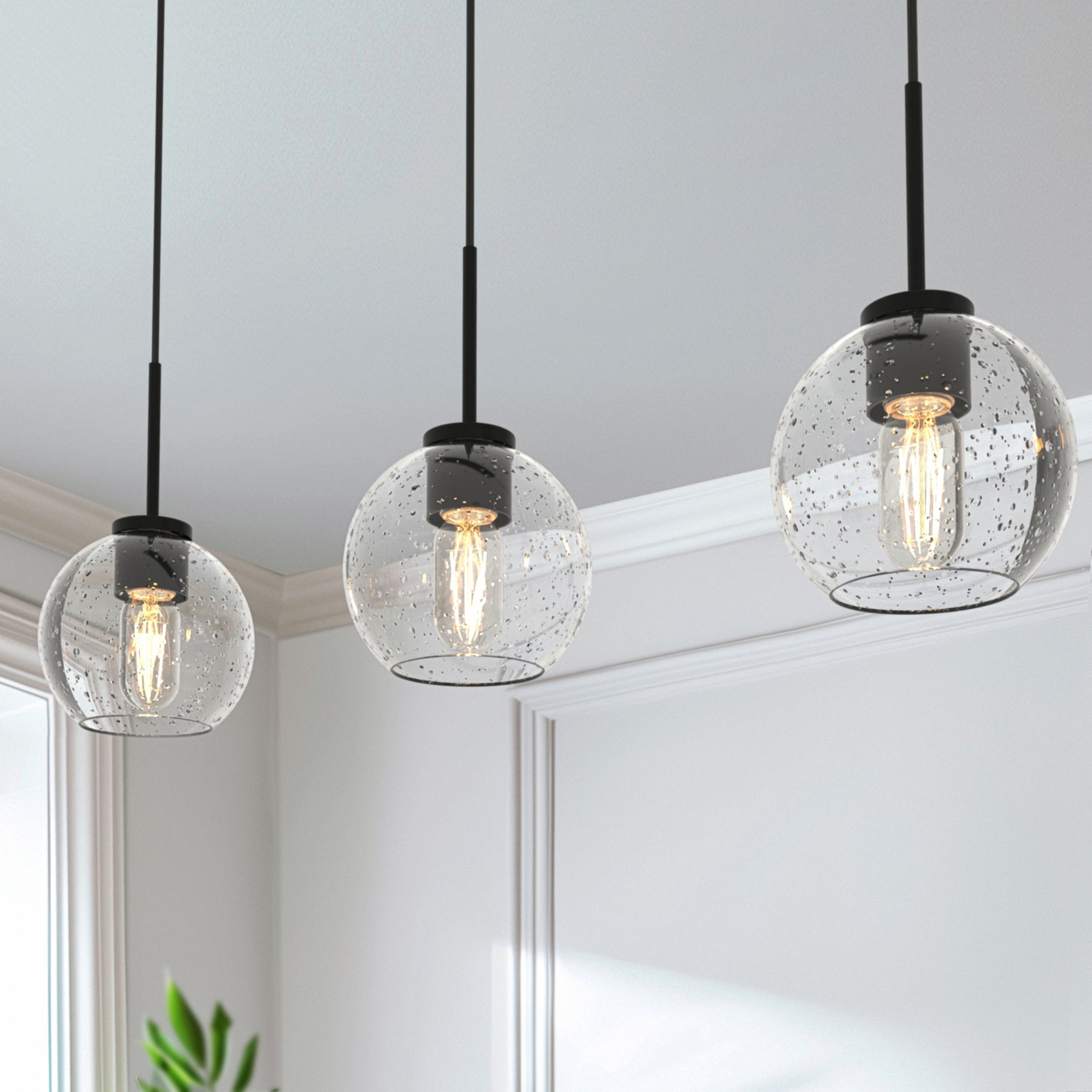 YANSUN LA-ZY-IP18801CBL-11 3 -Light Black Modern/contemporary Seeded glass Globe Large Hanging Kitchen island light