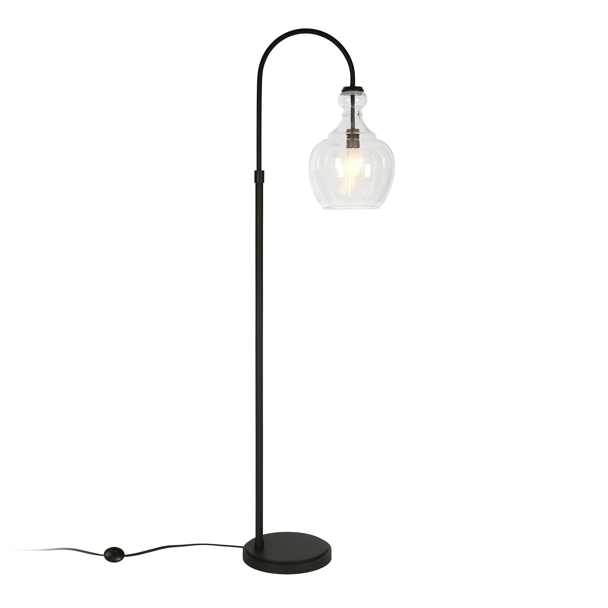 Bronze Arc Adjustable Floor Lamp with Seeded Glass Shade