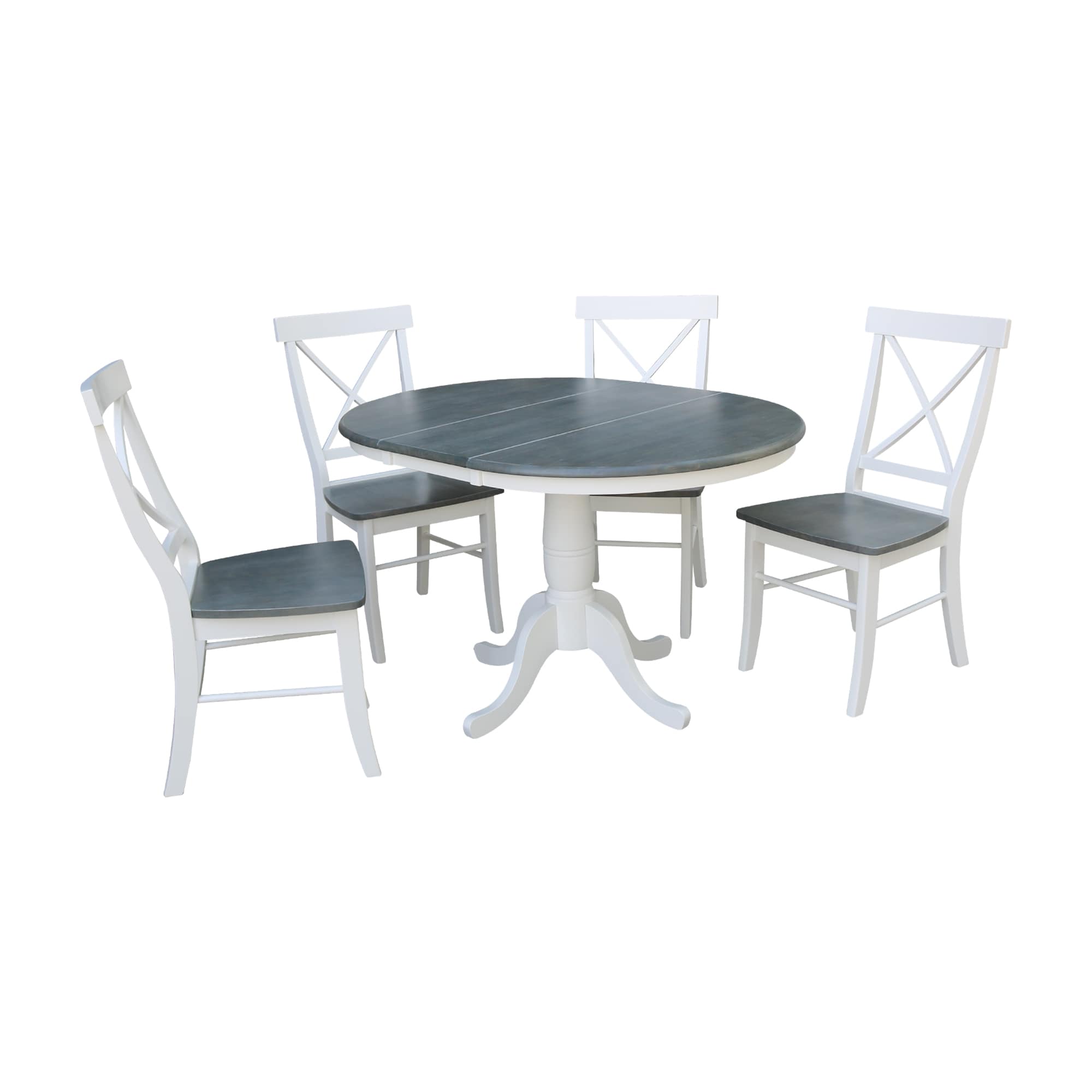International Concepts K05-36RXT-C613-4 White/heather gray Traditional Dining Room Set with Round Table ( Seats 4 )