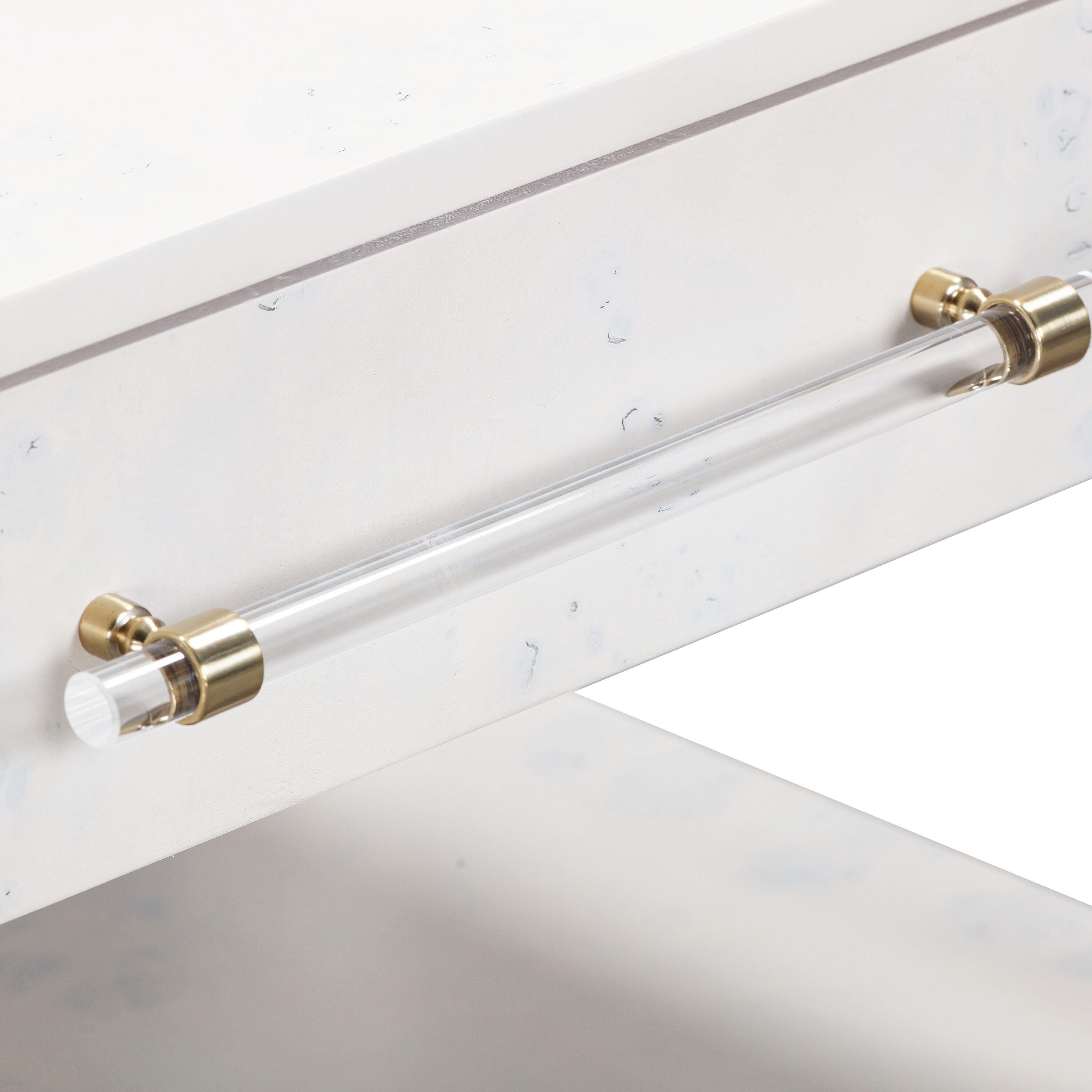 Contemporary White Burl Acacia Nightstand with Brass Accents