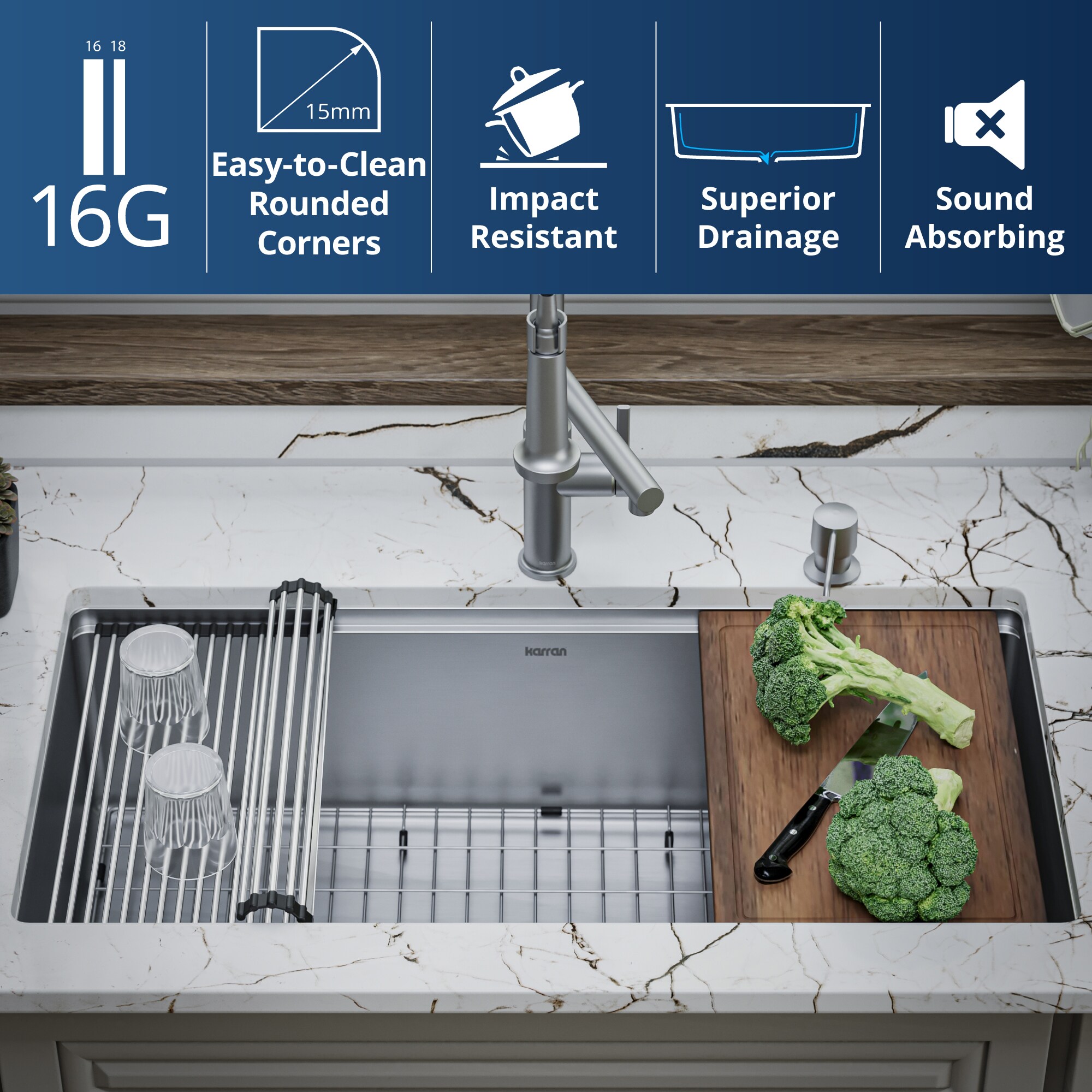 Elite 36" Stainless Steel Undermount Workstation Kitchen Sink