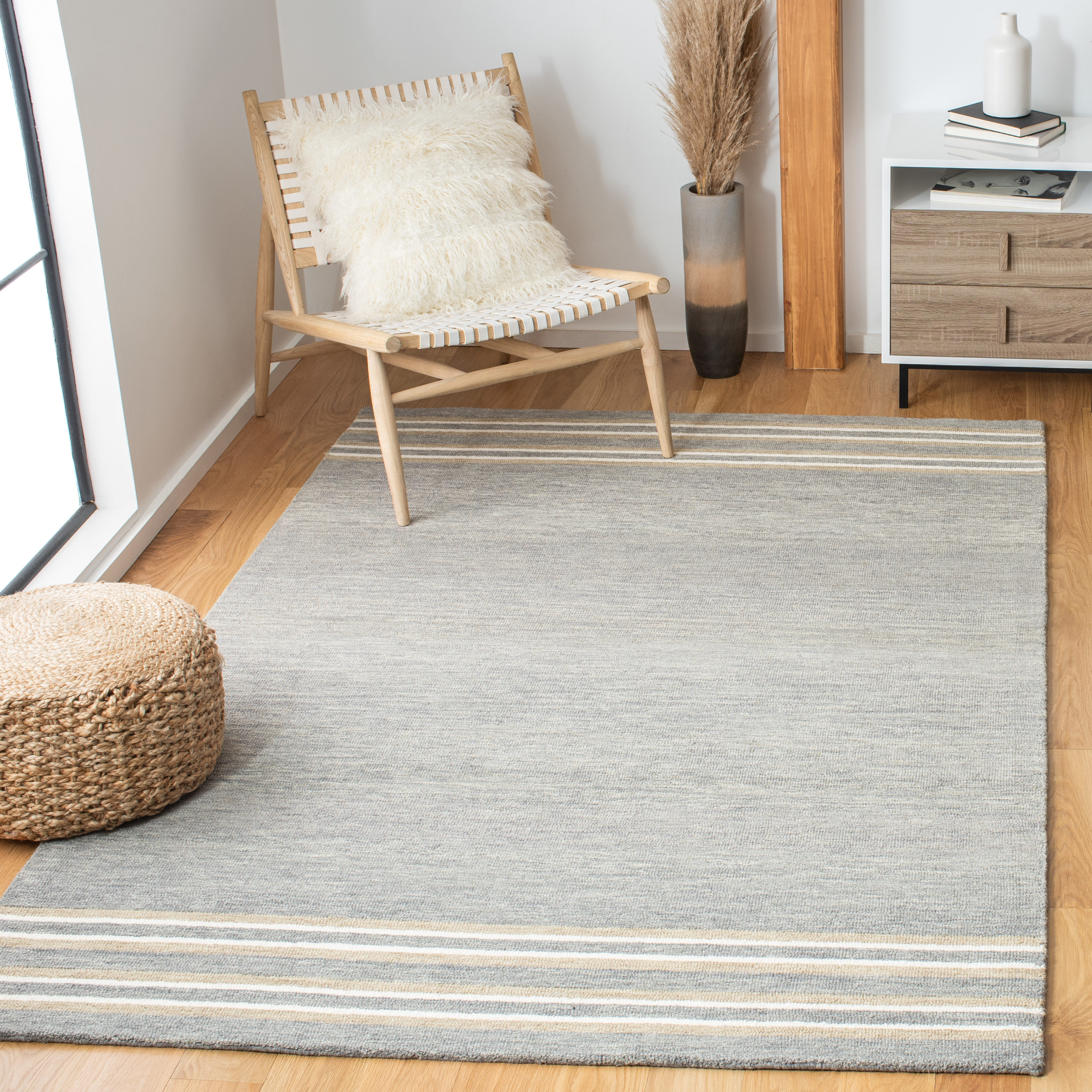 Grey and Brown Hand-Tufted Wool 6' x 6' Square Area Rug