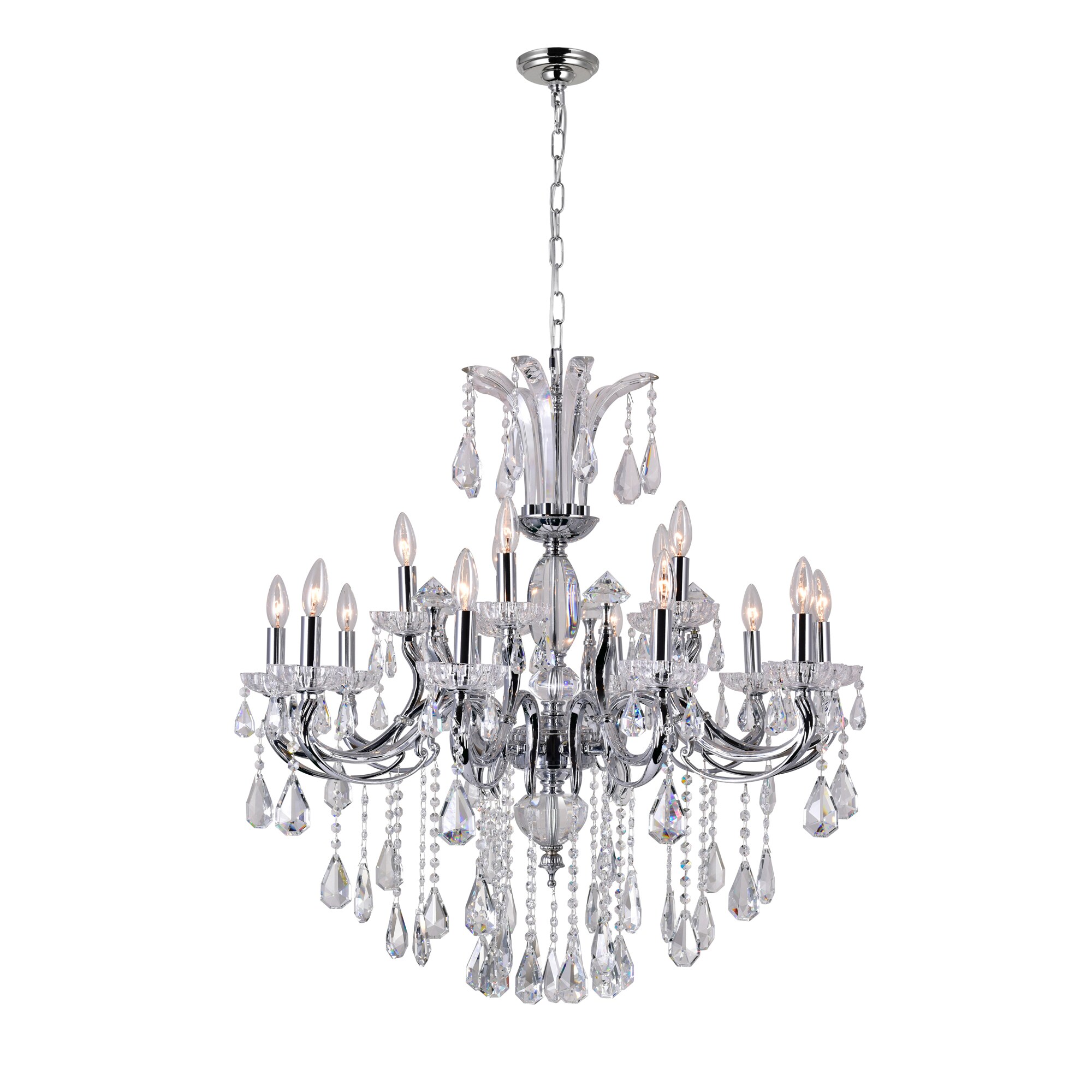 CWI Lighting 2024P35C-15 Glorious 15-Light Chrome Traditional Damp Rated Chandelier