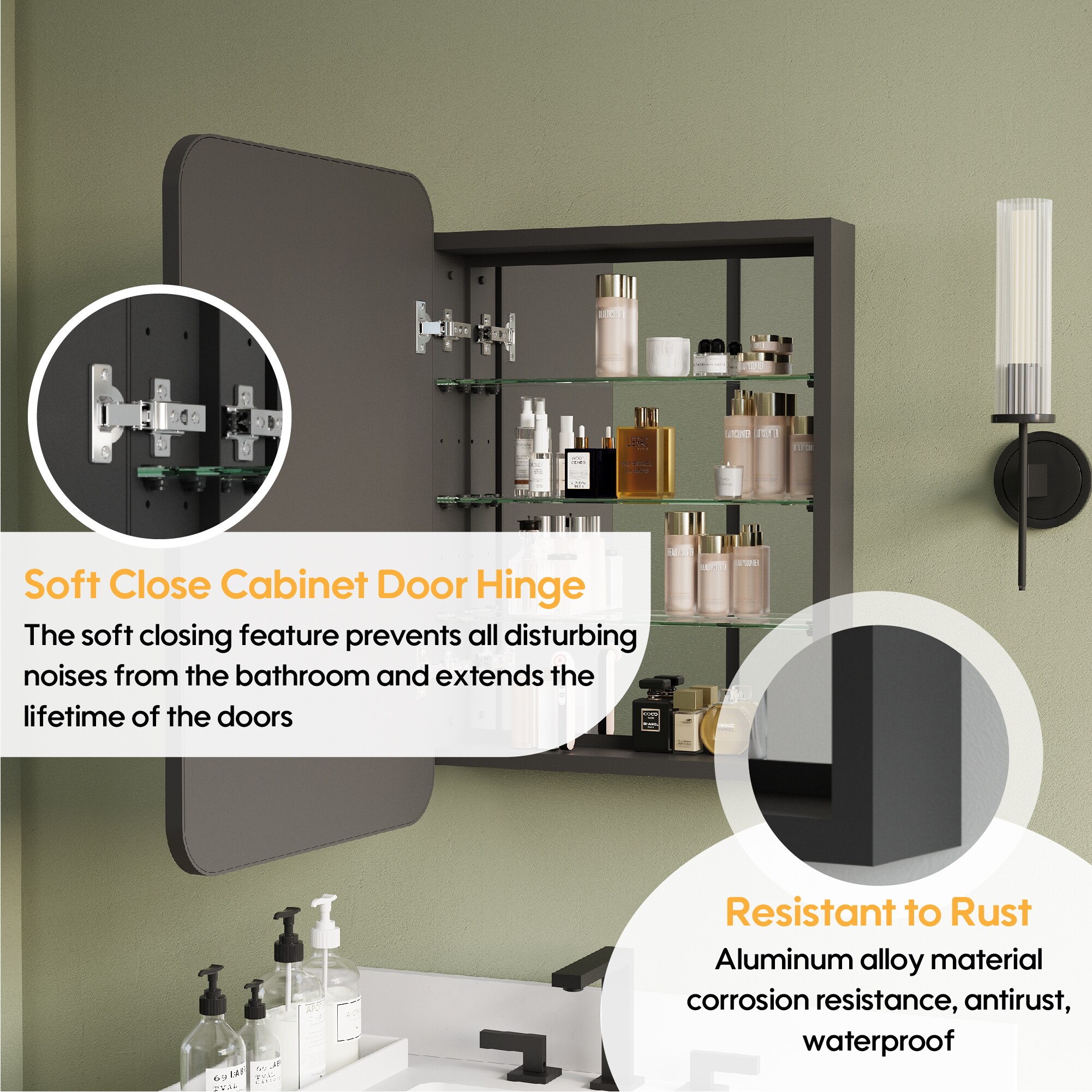 Forclover MCLE-2030MB-LR Bathroom-Medicine-Cabinets - View #3
