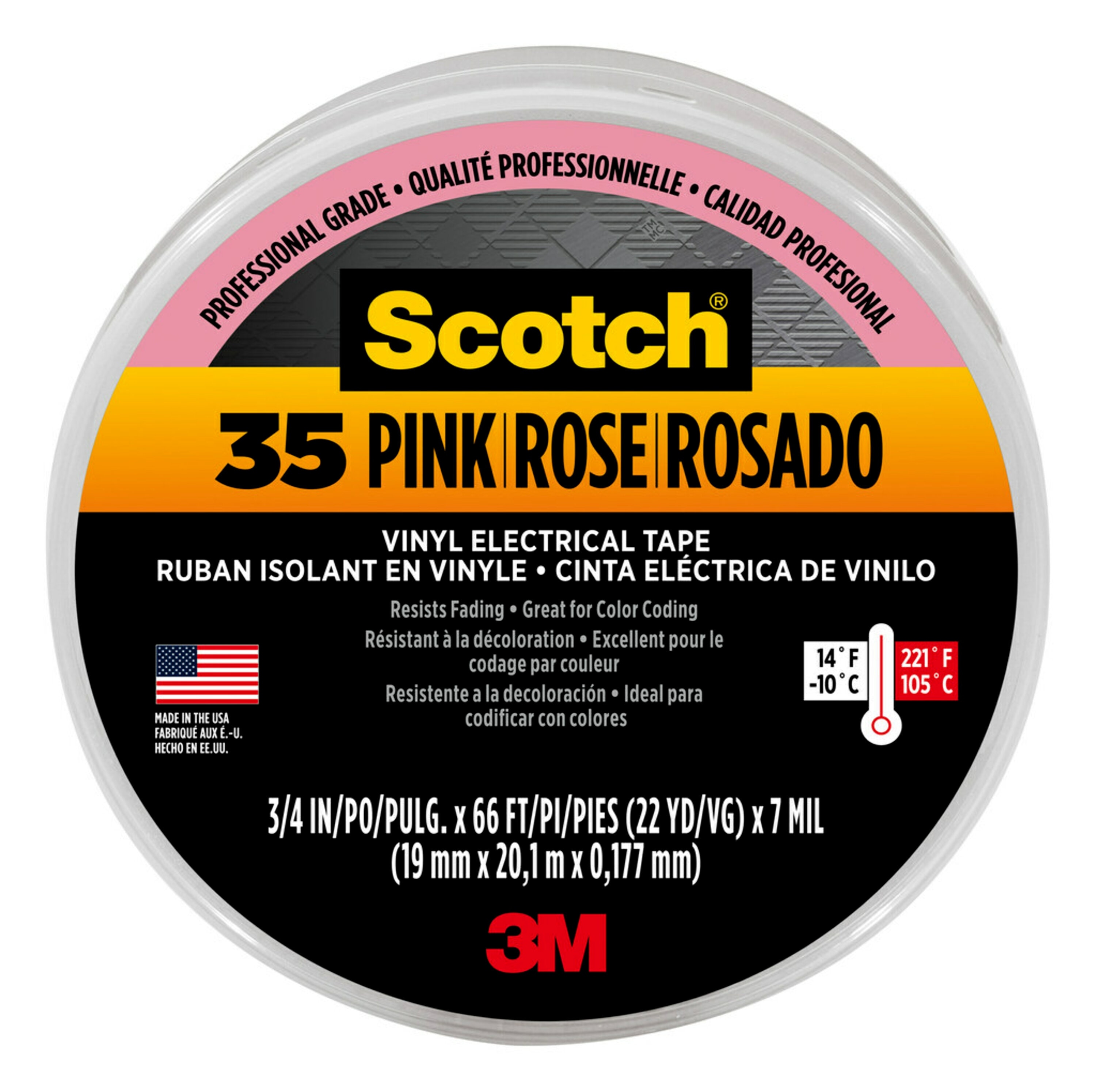 Scotch 35 Pink Electrical Tape 0.75-in x 66-ft Vinyl Electrical Tape Pink  in the Electrical Tape department at