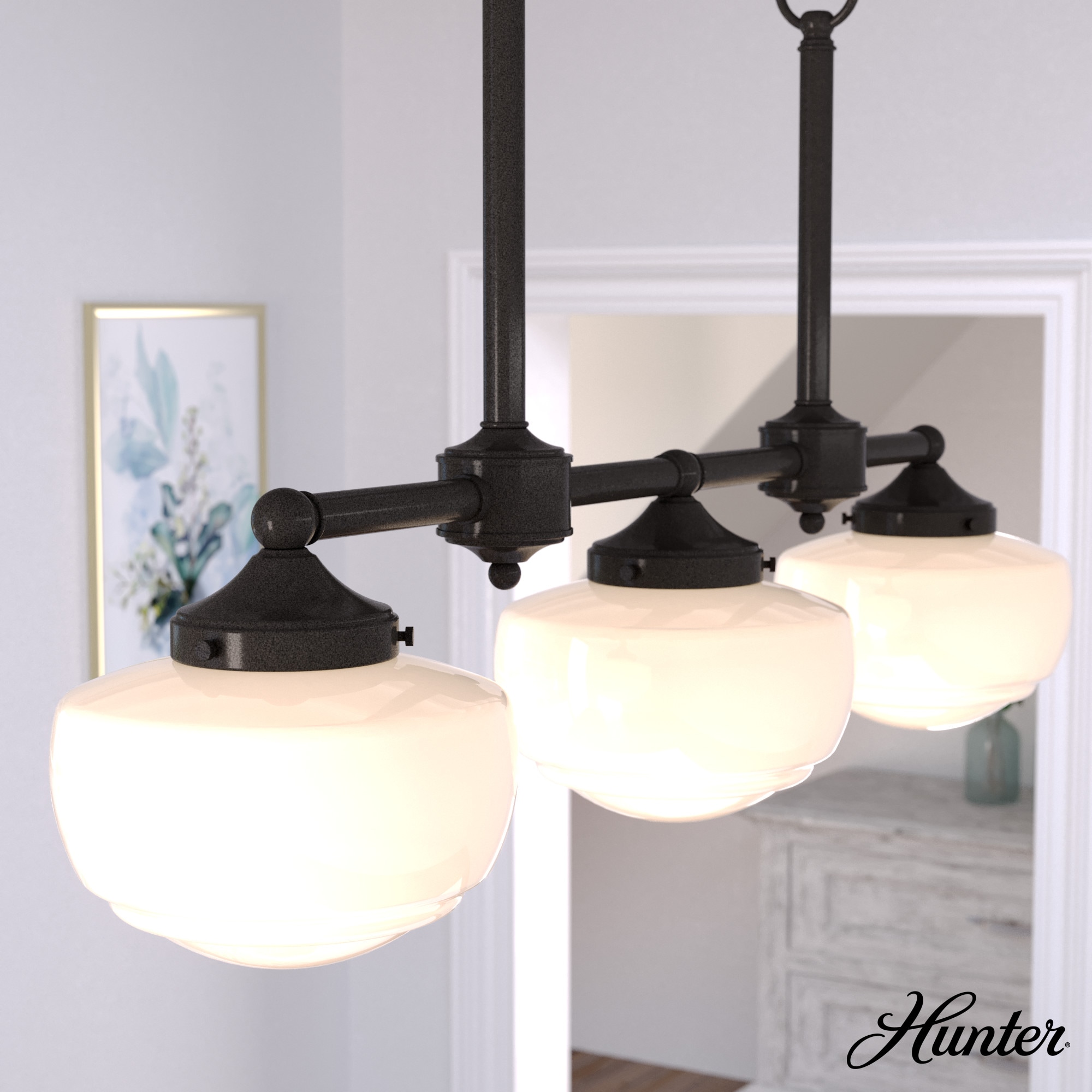Hunter 19490 Saddle Creek 3 -Light Satin Bronze Transitional For Use in Bedrooms, Dining Rooms, Foyers, Kitchens, Living Rooms Chandelier