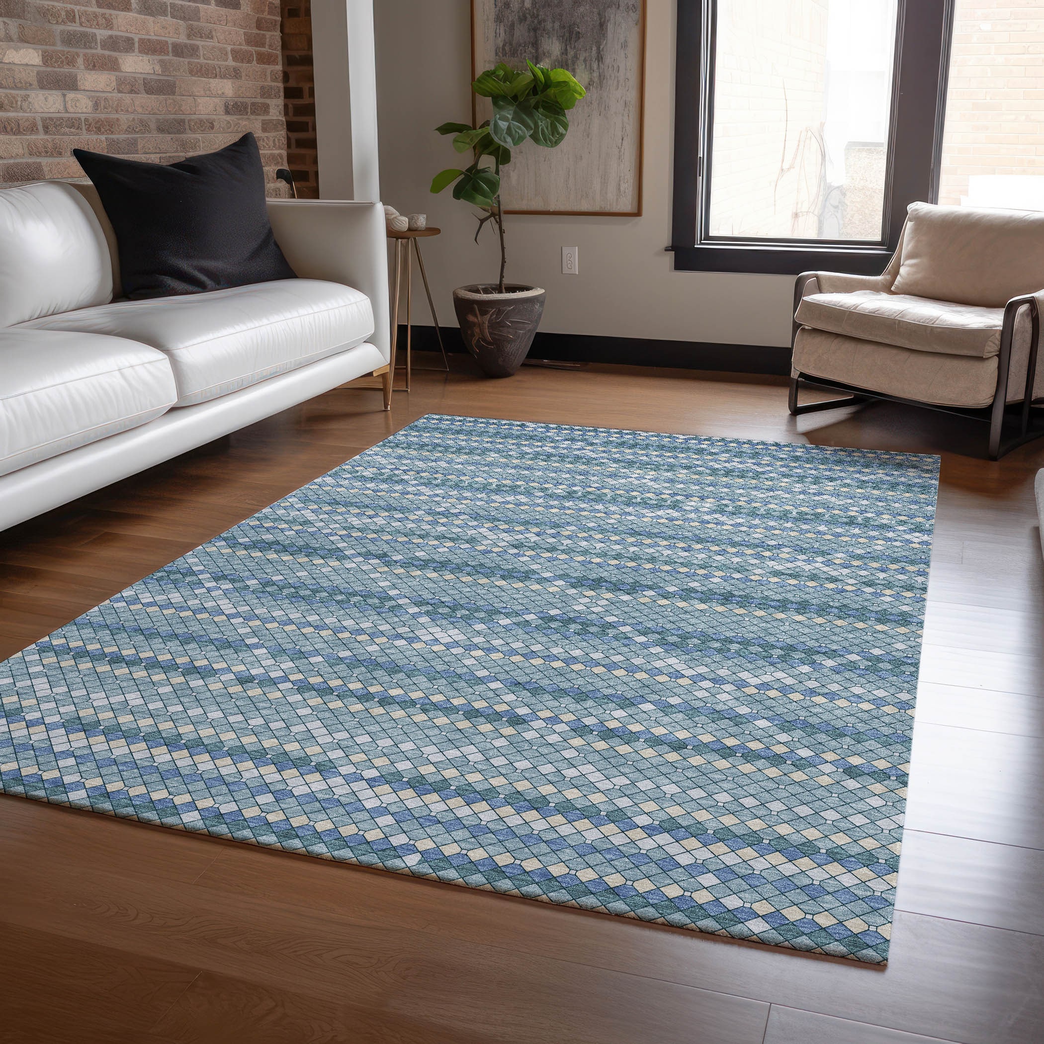 Addison Rugs ACN1437DN30X46 Chantille ACN1437DN 2 x 3 (ft) Polyester Denim Rectangular Indoor/Outdoor Geometric Machine washable Area rug