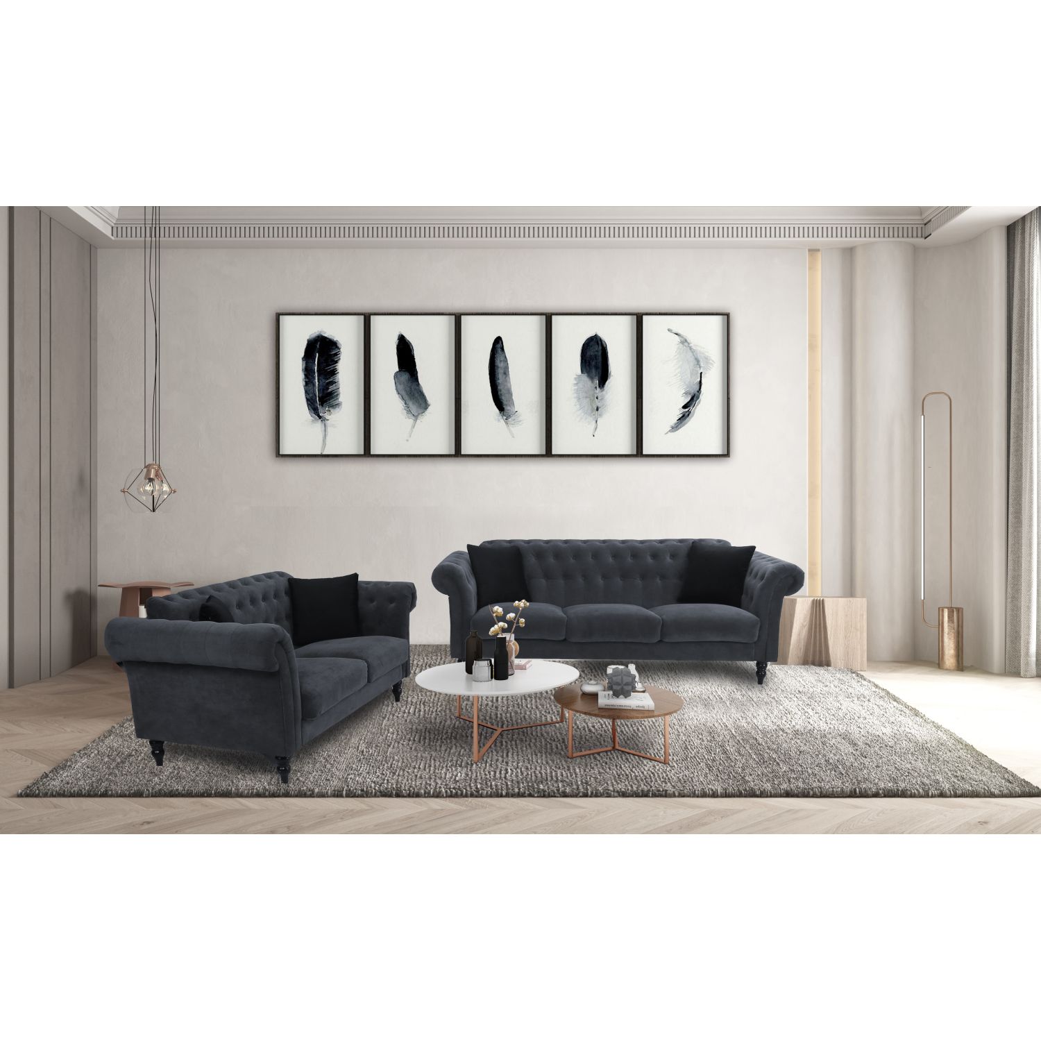 JASMODER W223S01560 2Pcs Living Room Set Dark Grey