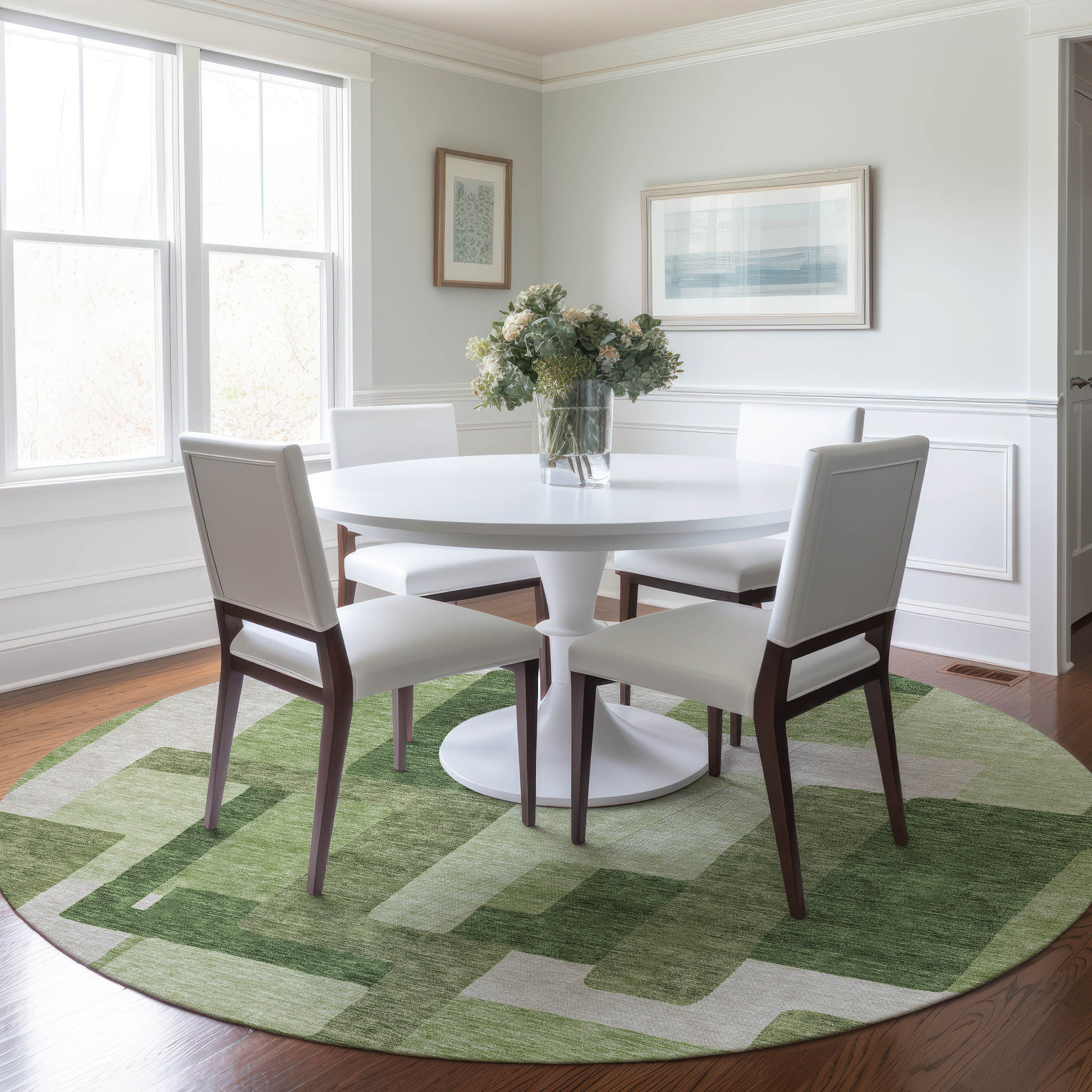 Addison Rugs ACN740GE8RO Chantille ACN740GE 8 x 8 (ft) Polyester Green Round Indoor/Outdoor Geometric Machine washable Area rug