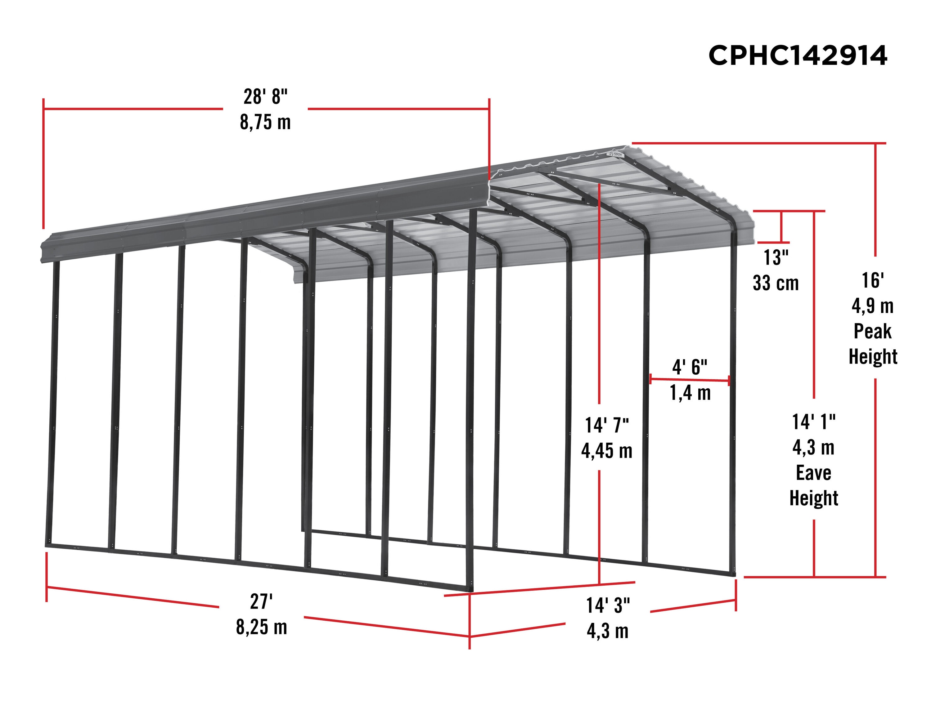 Arrow CPHC142914 Carport-Covers - View #3