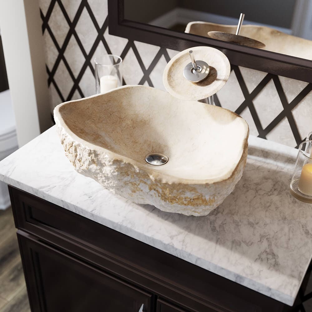 MR Direct Galaga Beige Marble Vessel Irregular Modern Bathroom Sink (19 ...