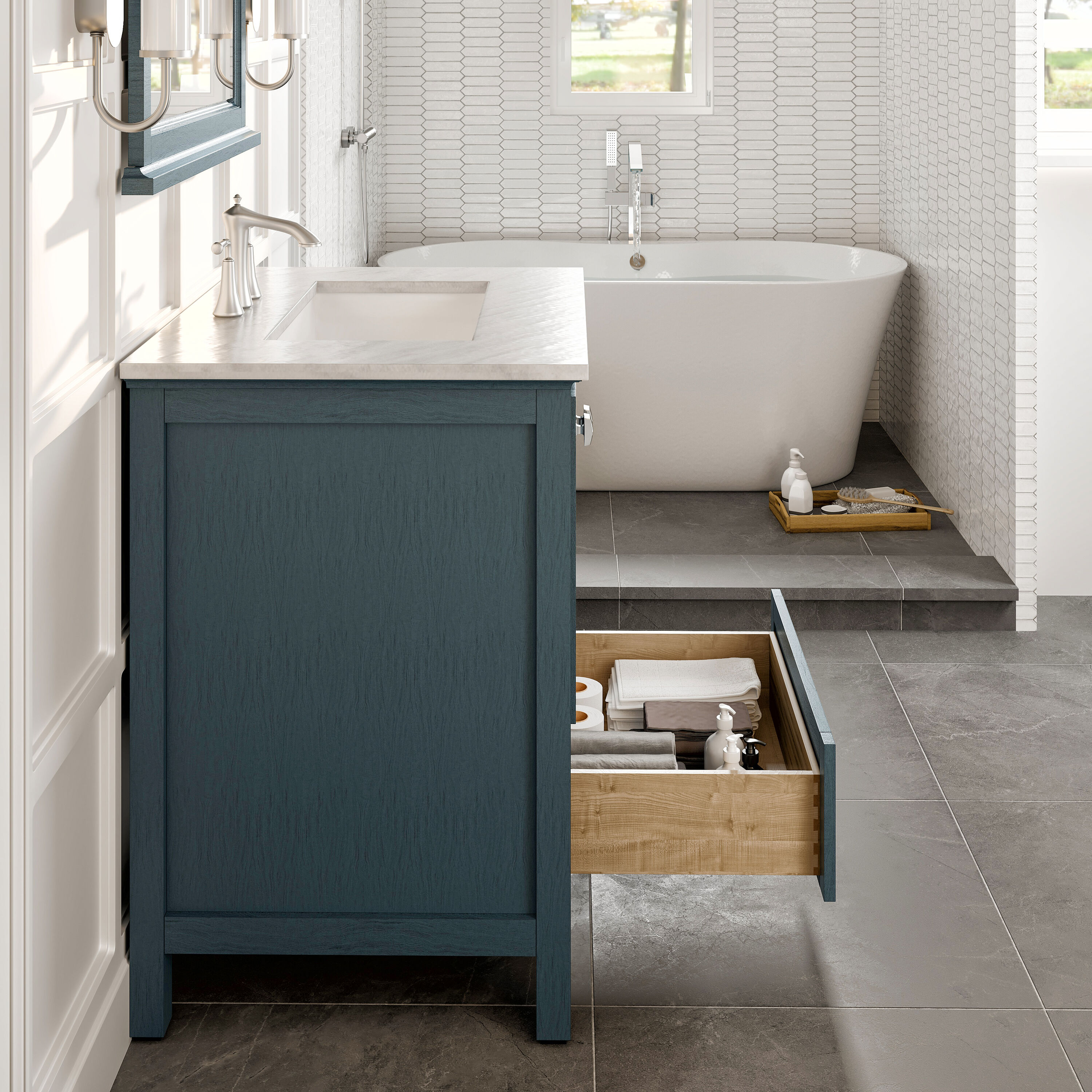 Britney 30" Ash Blue Bathroom Vanity with White Marble Top