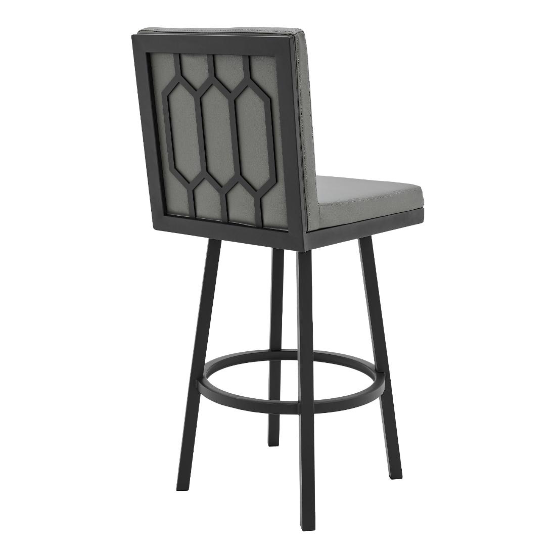 HomeRoots - Gray 1-in H Short Upholstered Swivel Metal Bar Stool