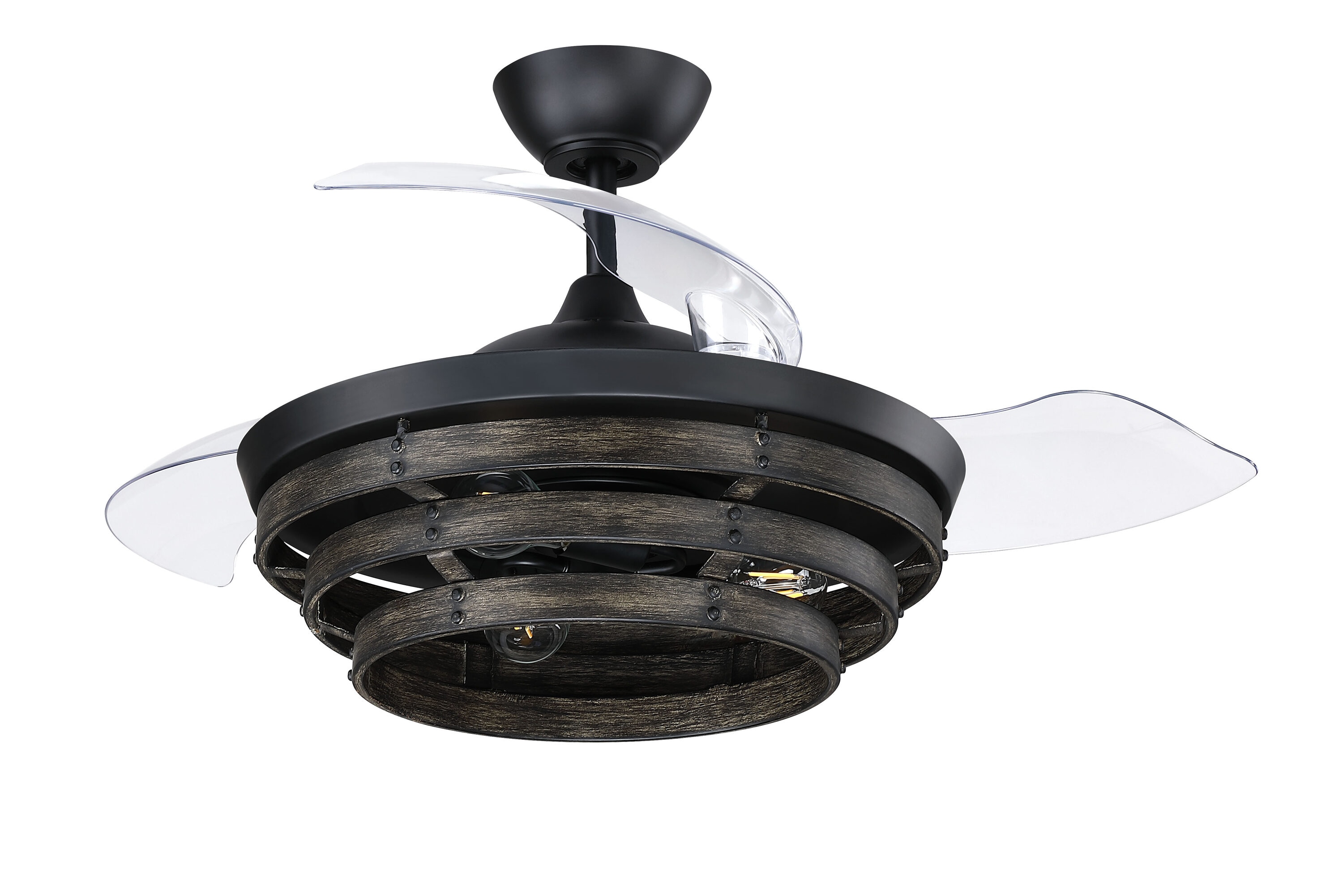 Craftmade WHS42FBGW3 Whiskey 42-in Smart Flat Black with Clear Acrylic Blades Chandelier Ceiling Fan With Light - Remote Included ( 3 -Blade )