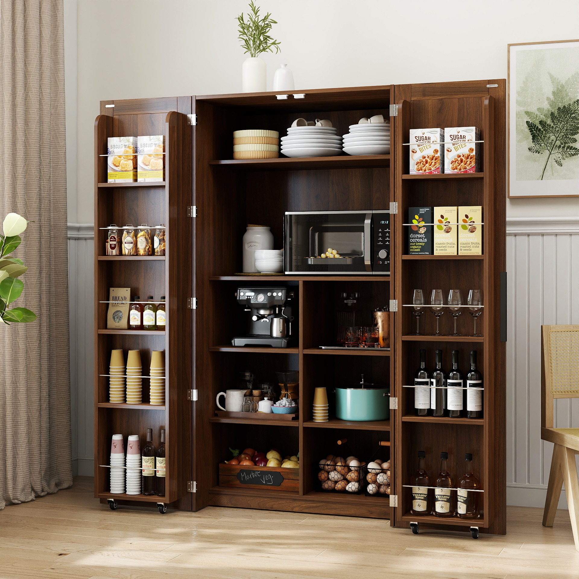 Vynxaria 31.5-in W x 62.8-in H x 21.65-in D Walnut Kitchen Pantry Hutch