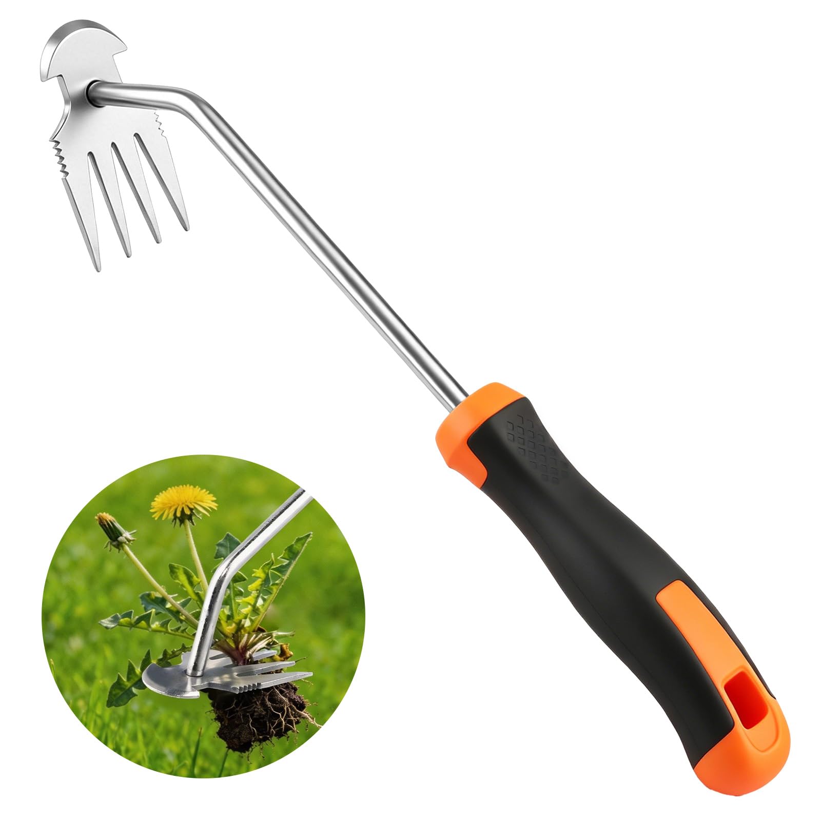 KHKFY  Manual Weed Remover Tool for Garden Portable Stainless Steel Hand Weeder with Rubber Grip 13.3 in for Lawn Flower Beds and Vegetable