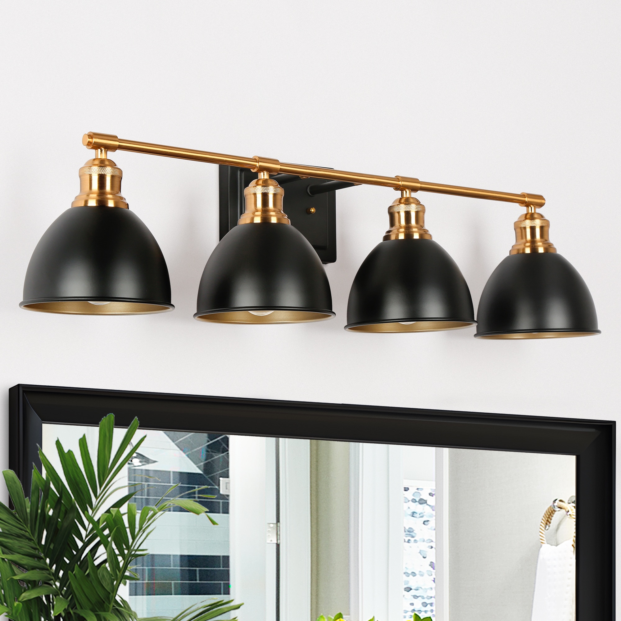 ZEVNI L3FJAANJW51W4S48 Cohan 31.5-in 4 -Light Polished Black Industrial Vanity light bar