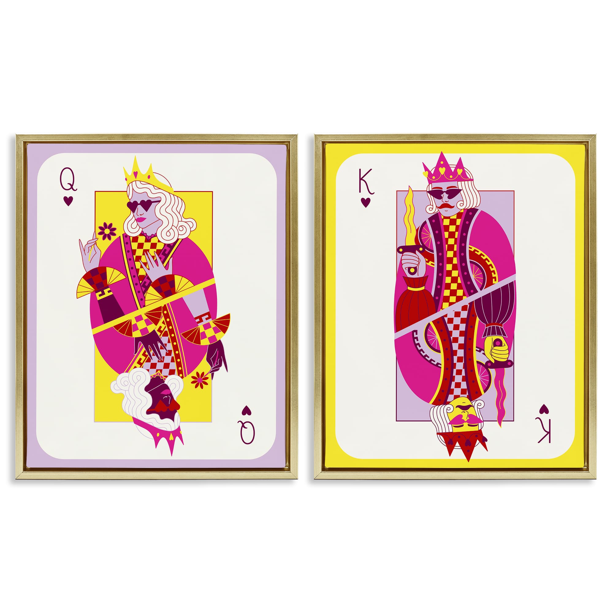 Stupell Industries B2-763-FFG-2PC-16X20 King and Queen Cards 2 Piece Gold Framed Floater Canvas Set By Grace Popp 17 x 21