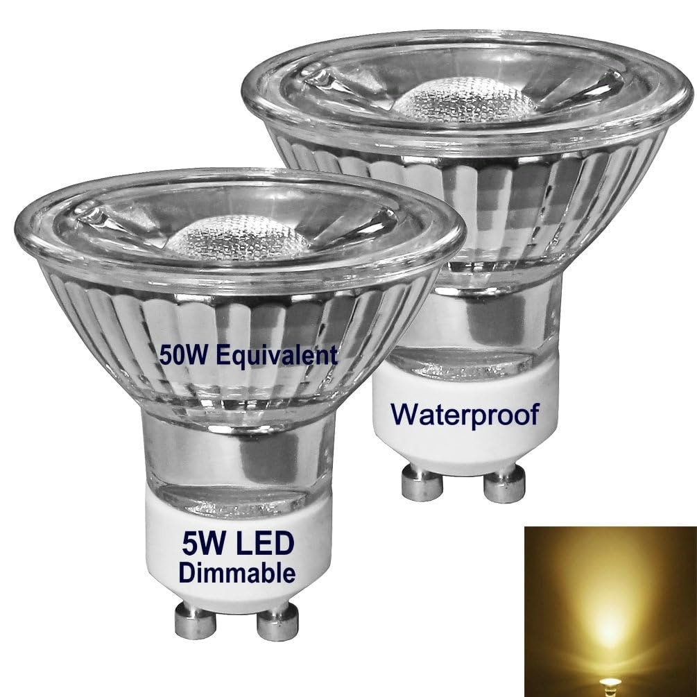 Etokfoks  50 Watt Equivalent 3000K GU10 Glass Reflector Light Bulb Dimmable Waterproof Indoor Spotlight 2 Pack