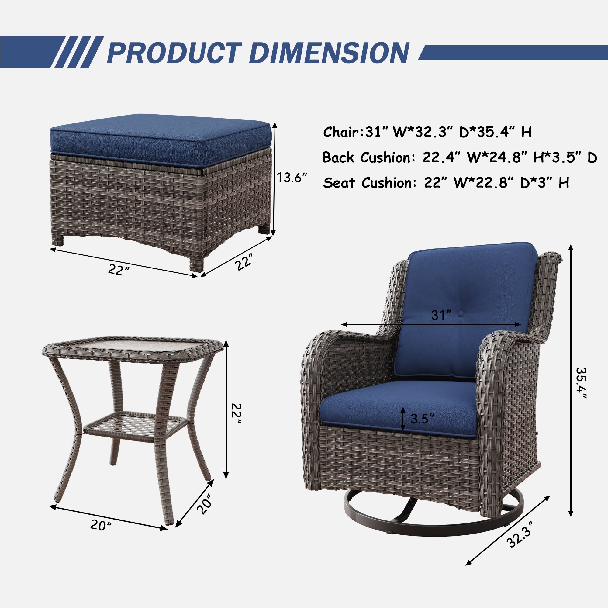 Gardenbee M01M74-BLU Patio-Conversation-Sets - View #5