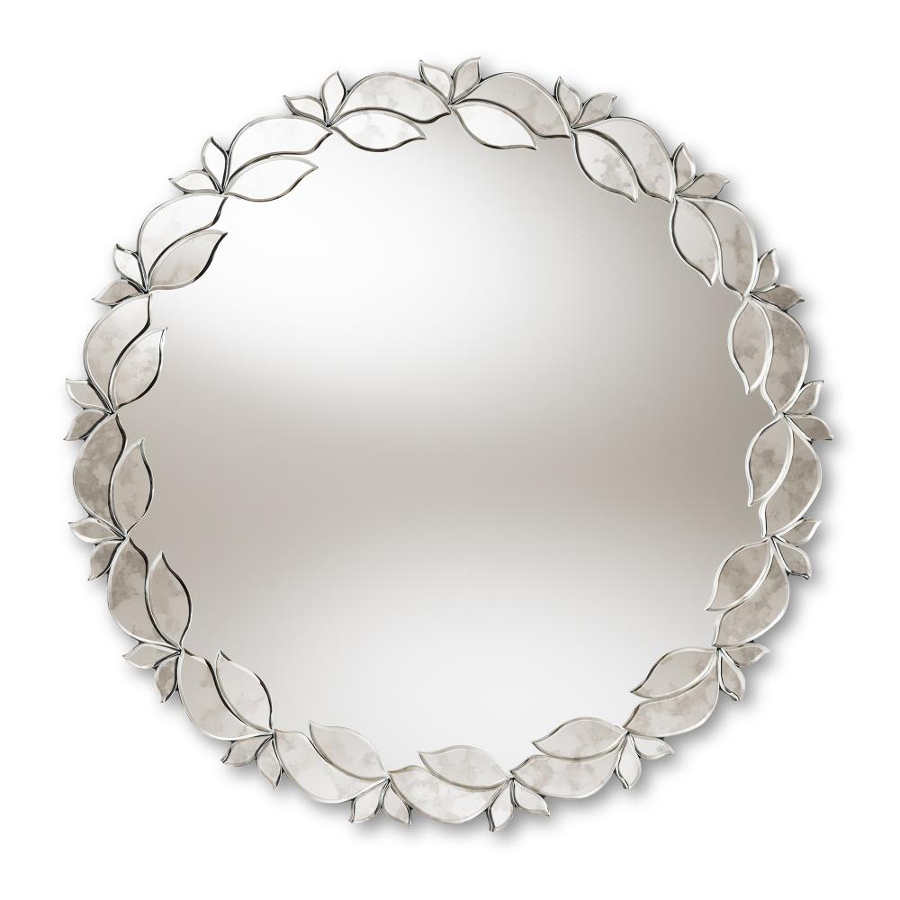 Baxton Studio Luiza 32-in W x 32-in H Round Silver Framed Wall Mirror ...