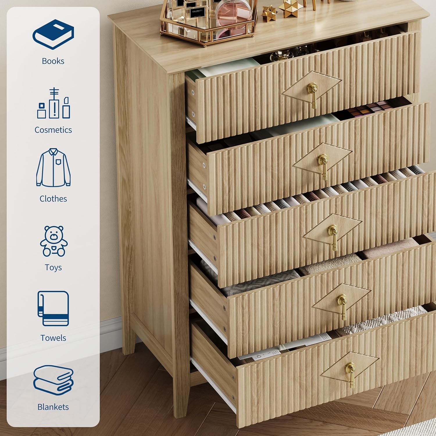 Garvee Fluted Dresser for Bedroom 43 Tall Storage Organizer