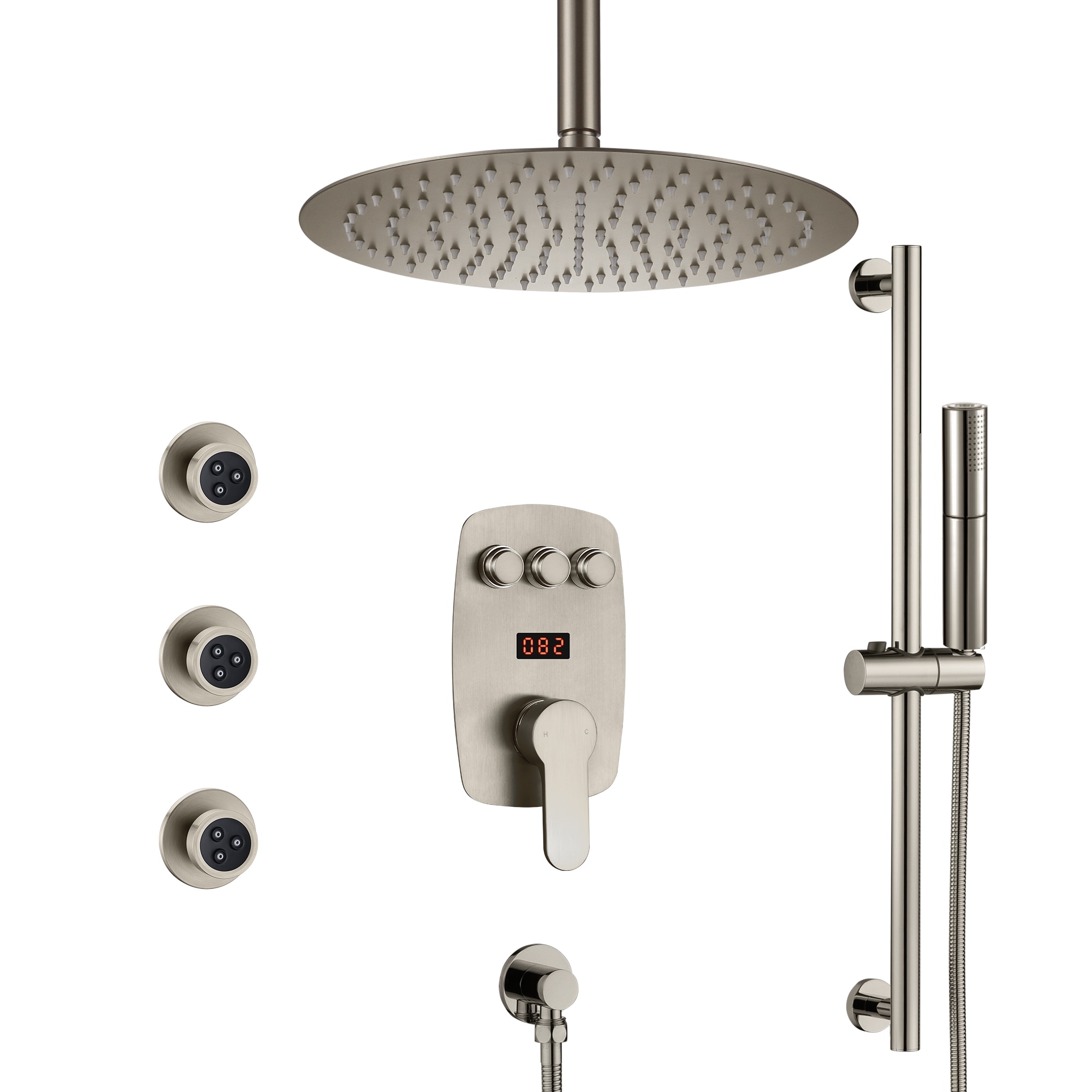 CASAINC BR01010SX12BN Brushed Nickel 10-in Built-In Shower Faucet System with 3-way Diverter ( Thermostatic Valve Included )