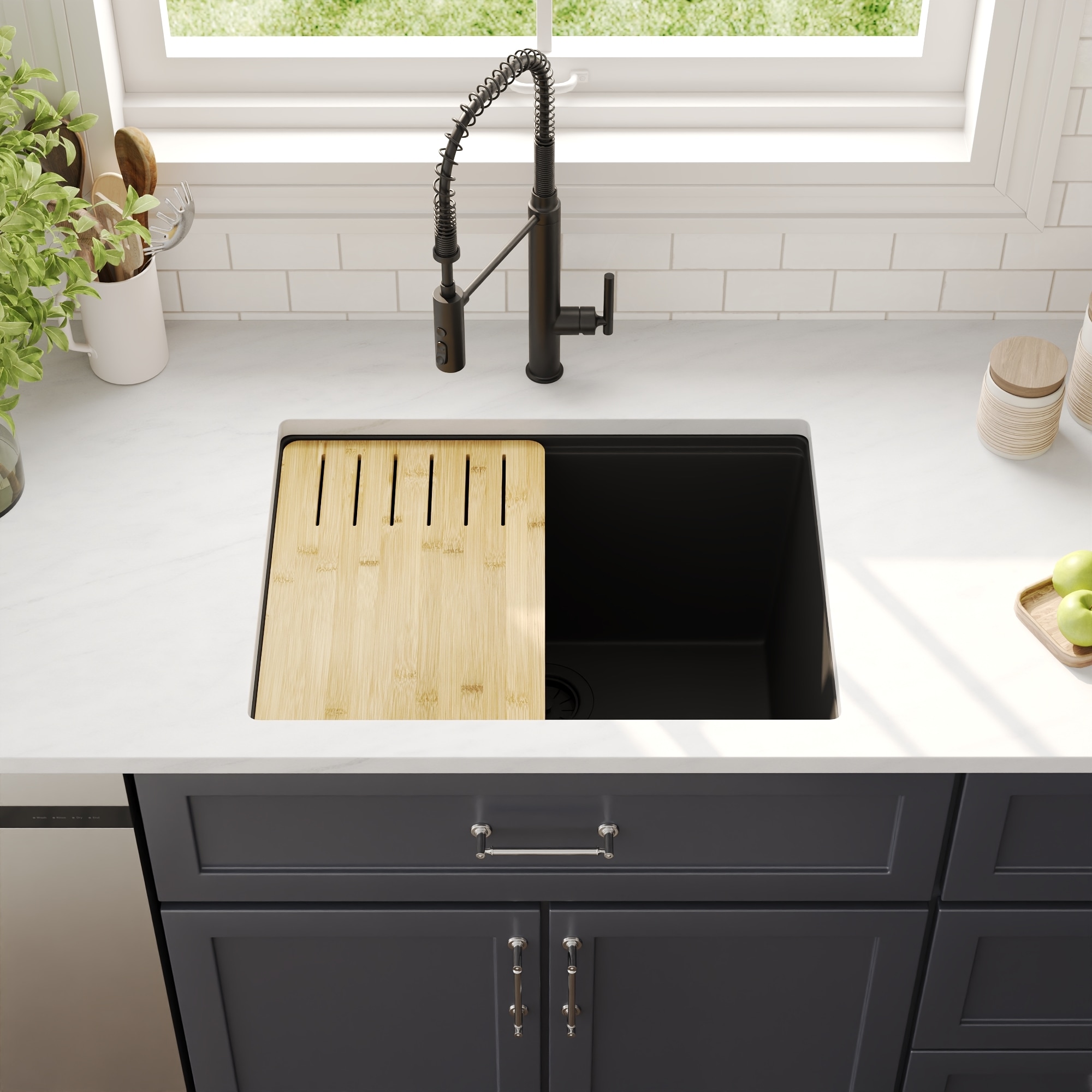 DeerValley DV-1K0172 Undermount 25-in x 18-in Quartz Single bowl Workstation Kitchen Sink