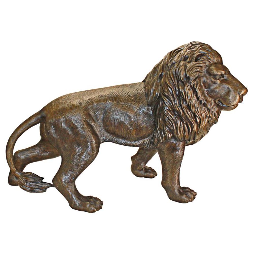 Majestic Bronze Guardian Lion Statue with Sepia Patina