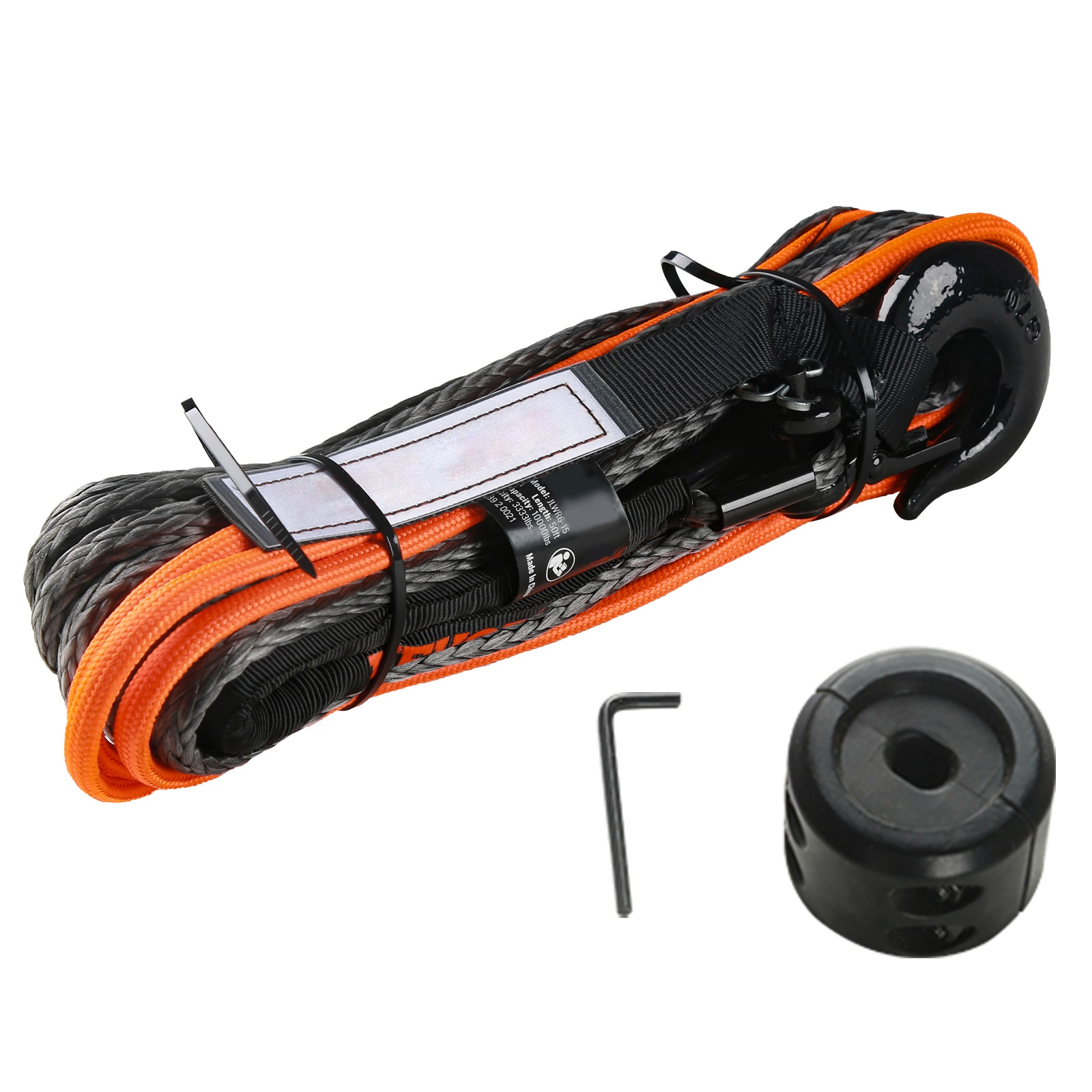 SVOPES SVOPESHCJPSJY07053V0 1/4 Inch x 50 Feet Artificial Winch Cord. 10.000 lbs Capacity. Winch Line with Safety Cover. Blocker. Hook. Tug Strap for ATV. UTV. Pickup